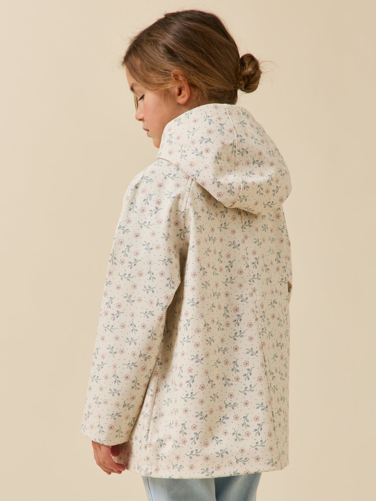 Girl's Lily-print, hooded rain slicker