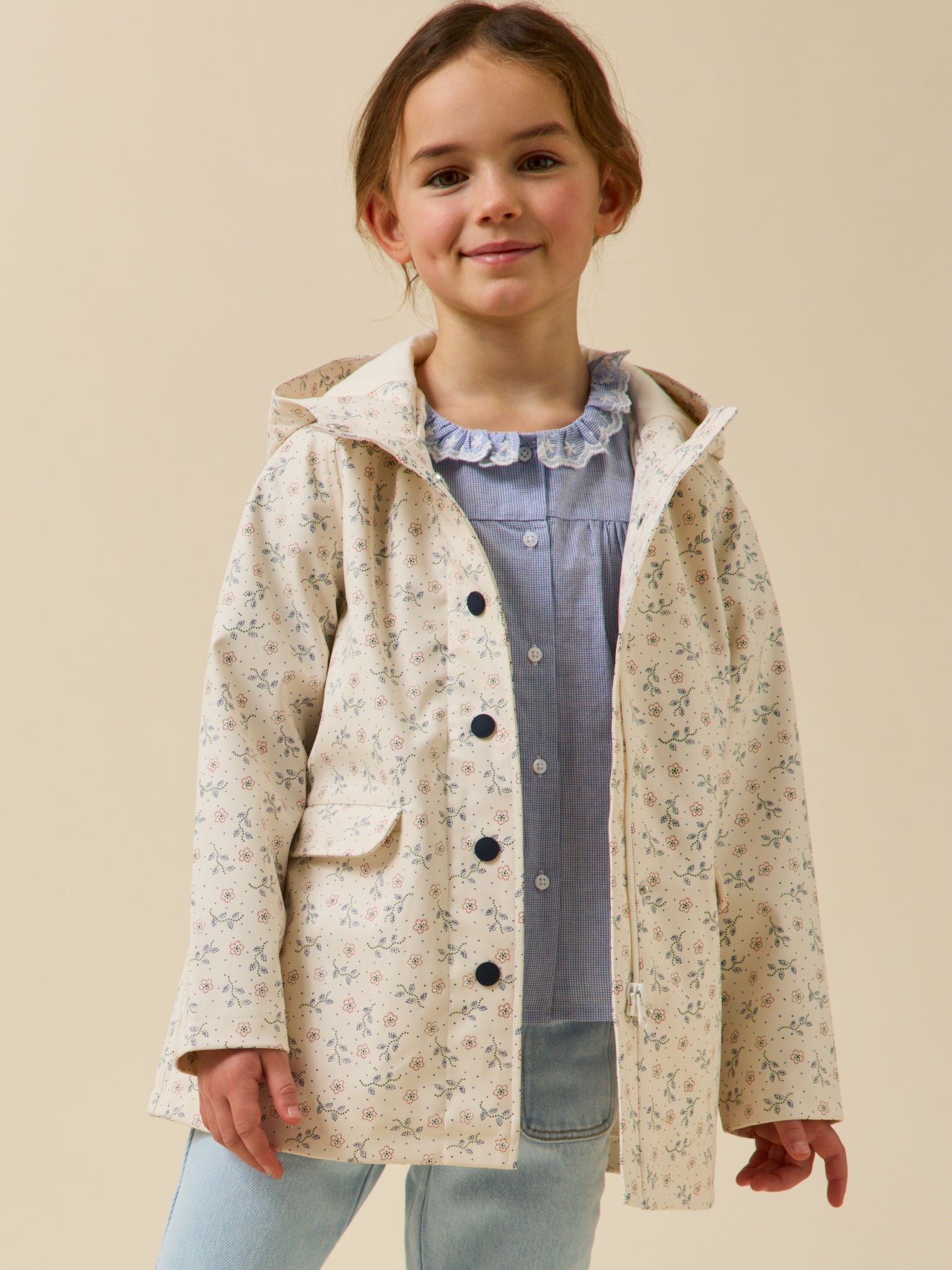 Girl's Lily-print, hooded rain slicker