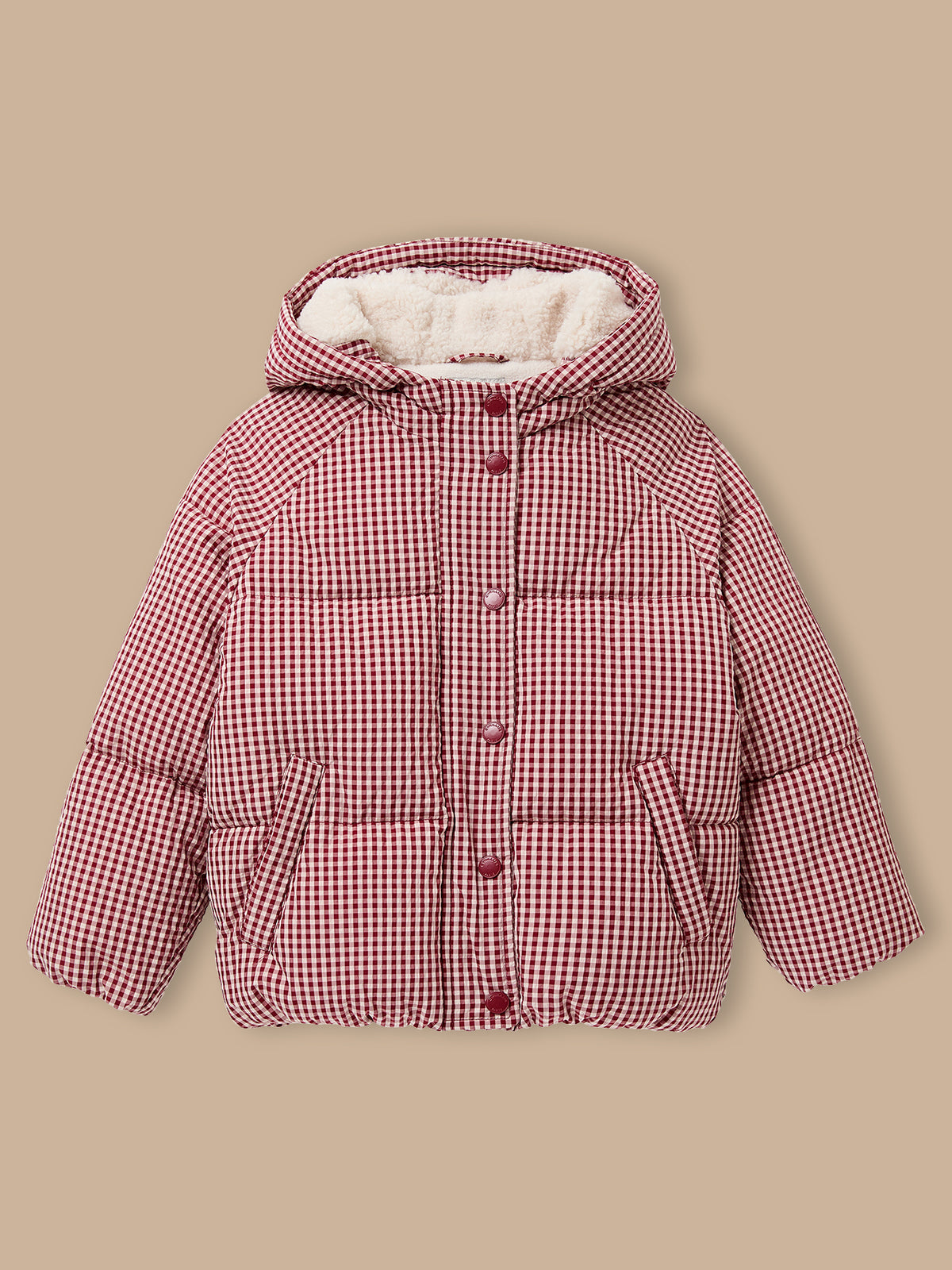 Girl's gingham check print puffer