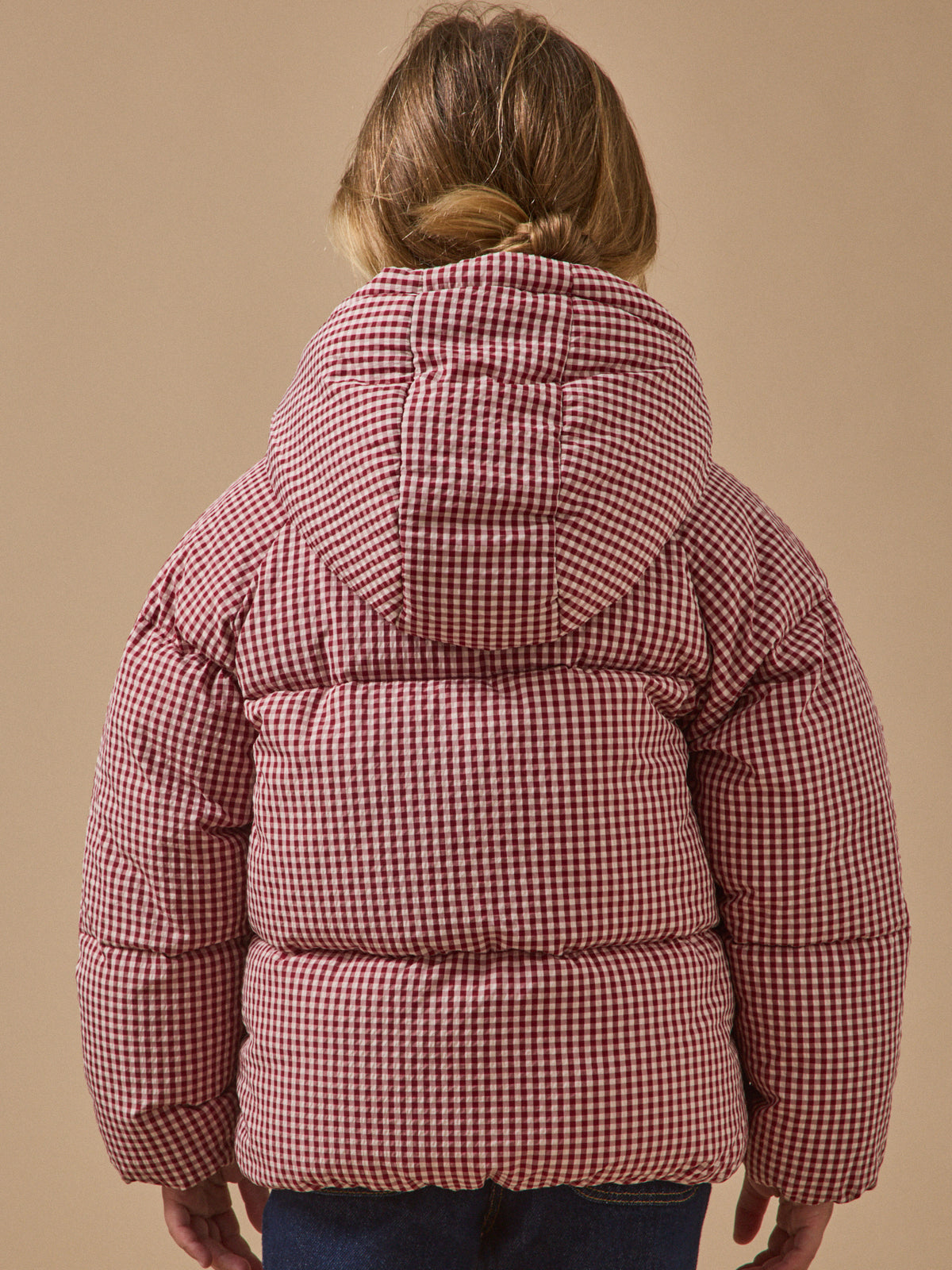 Girl's gingham check print puffer