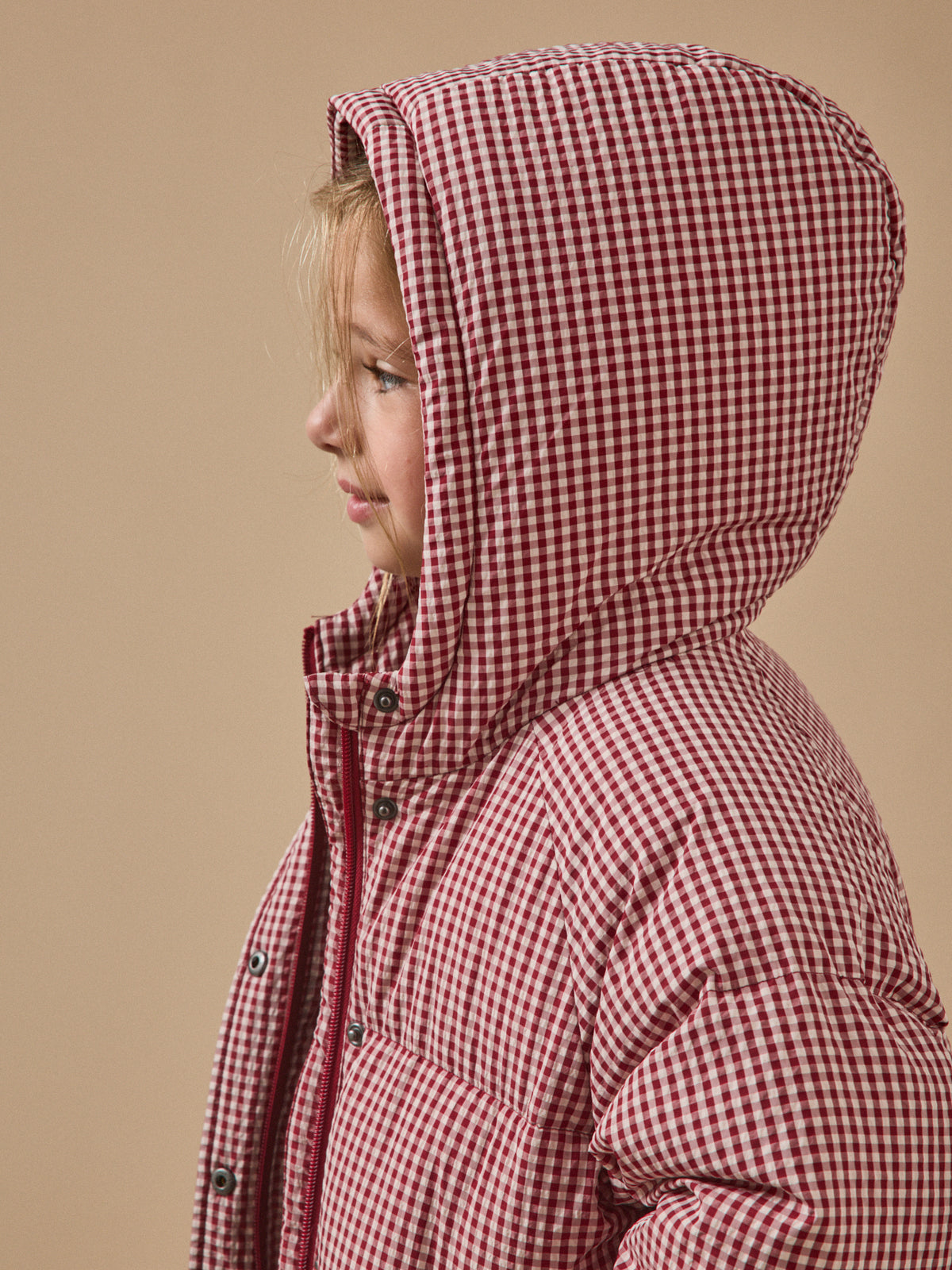 Girl's gingham check print puffer