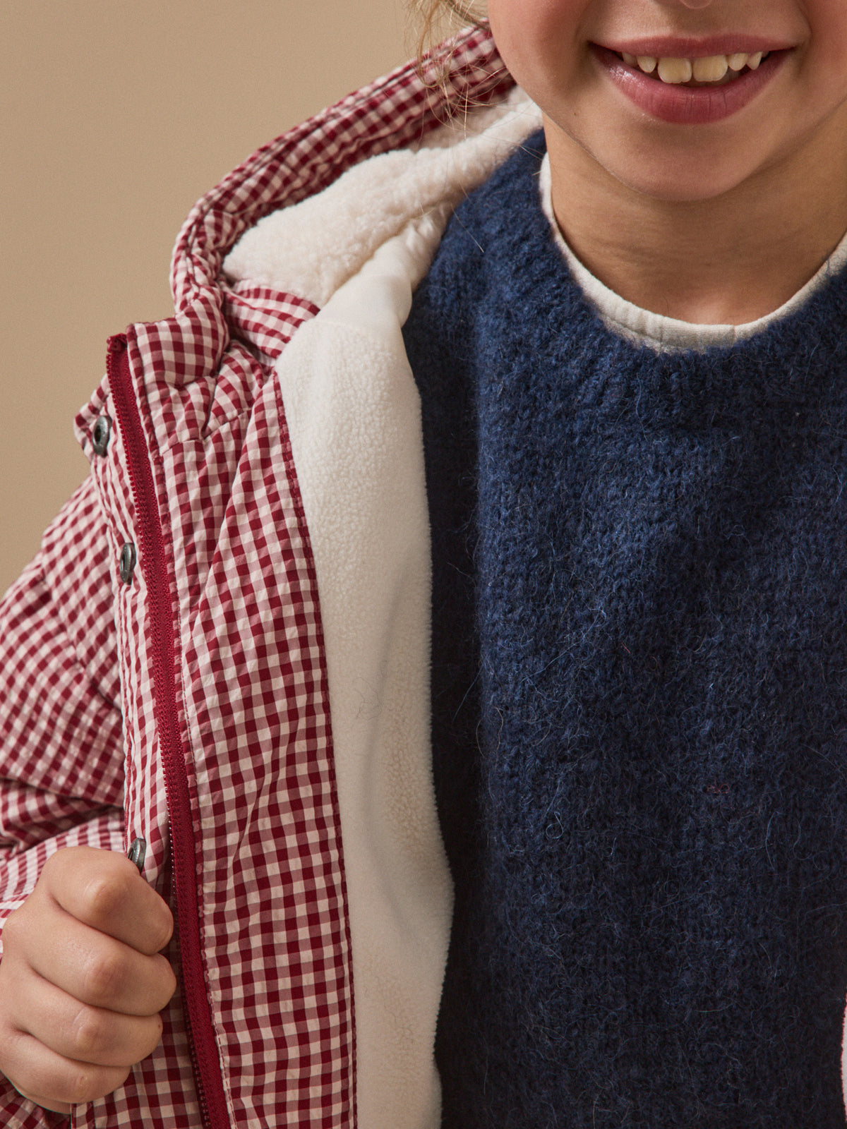 Girl's gingham check print puffer