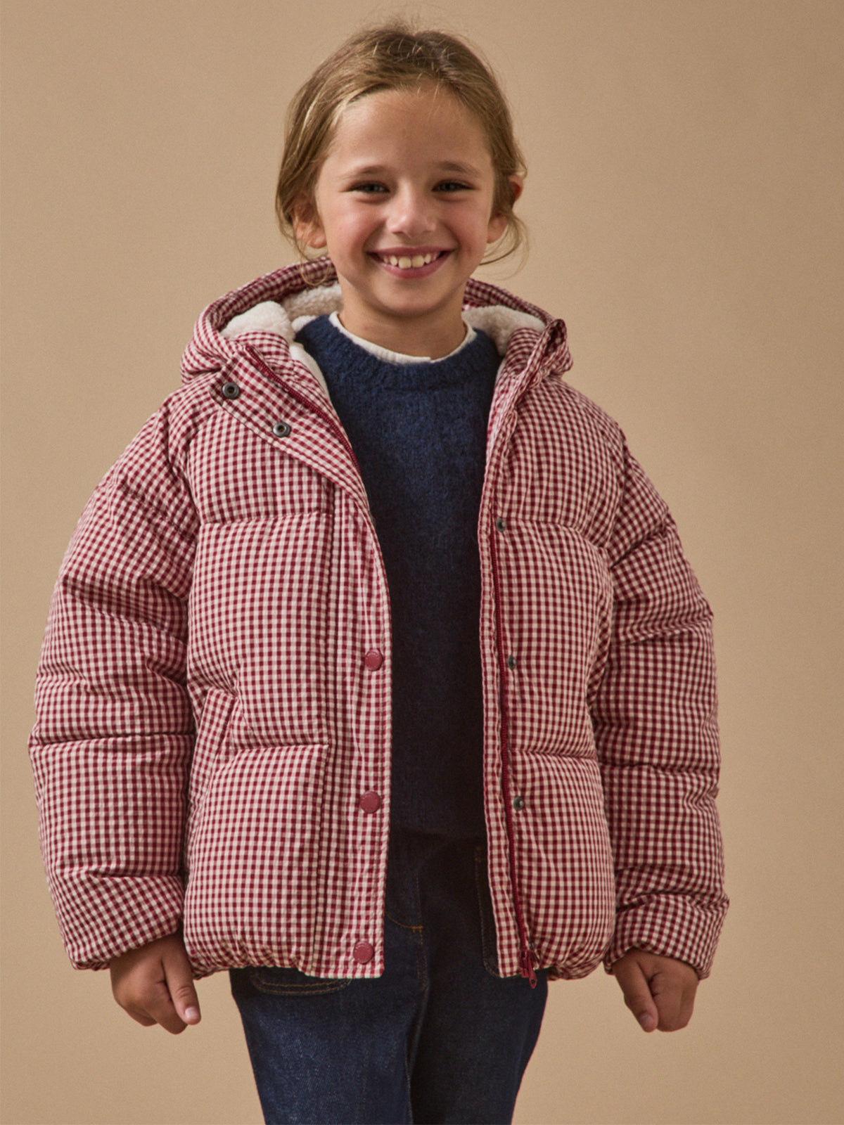 Girl's gingham check print puffer