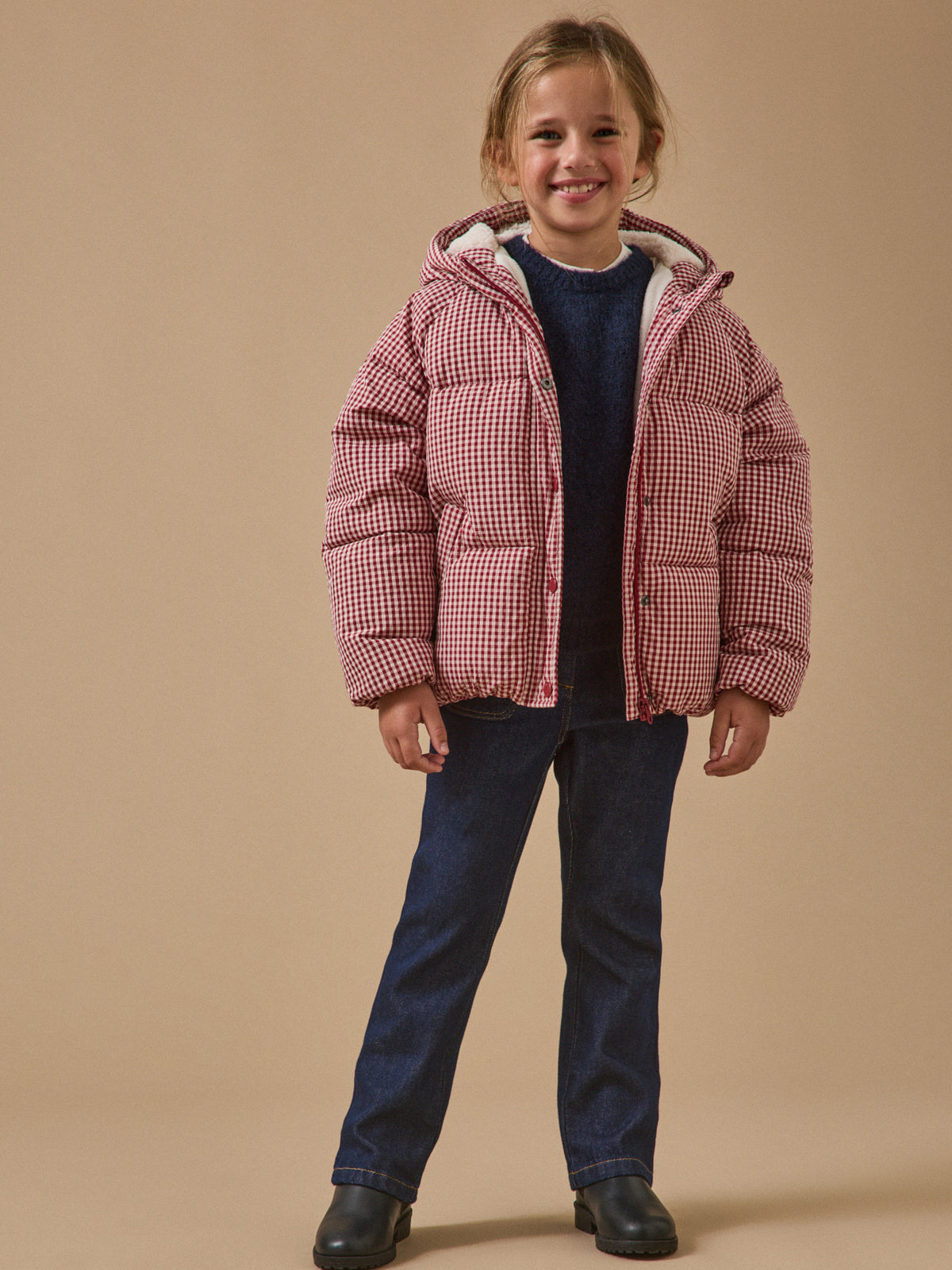 Girl's gingham check print puffer