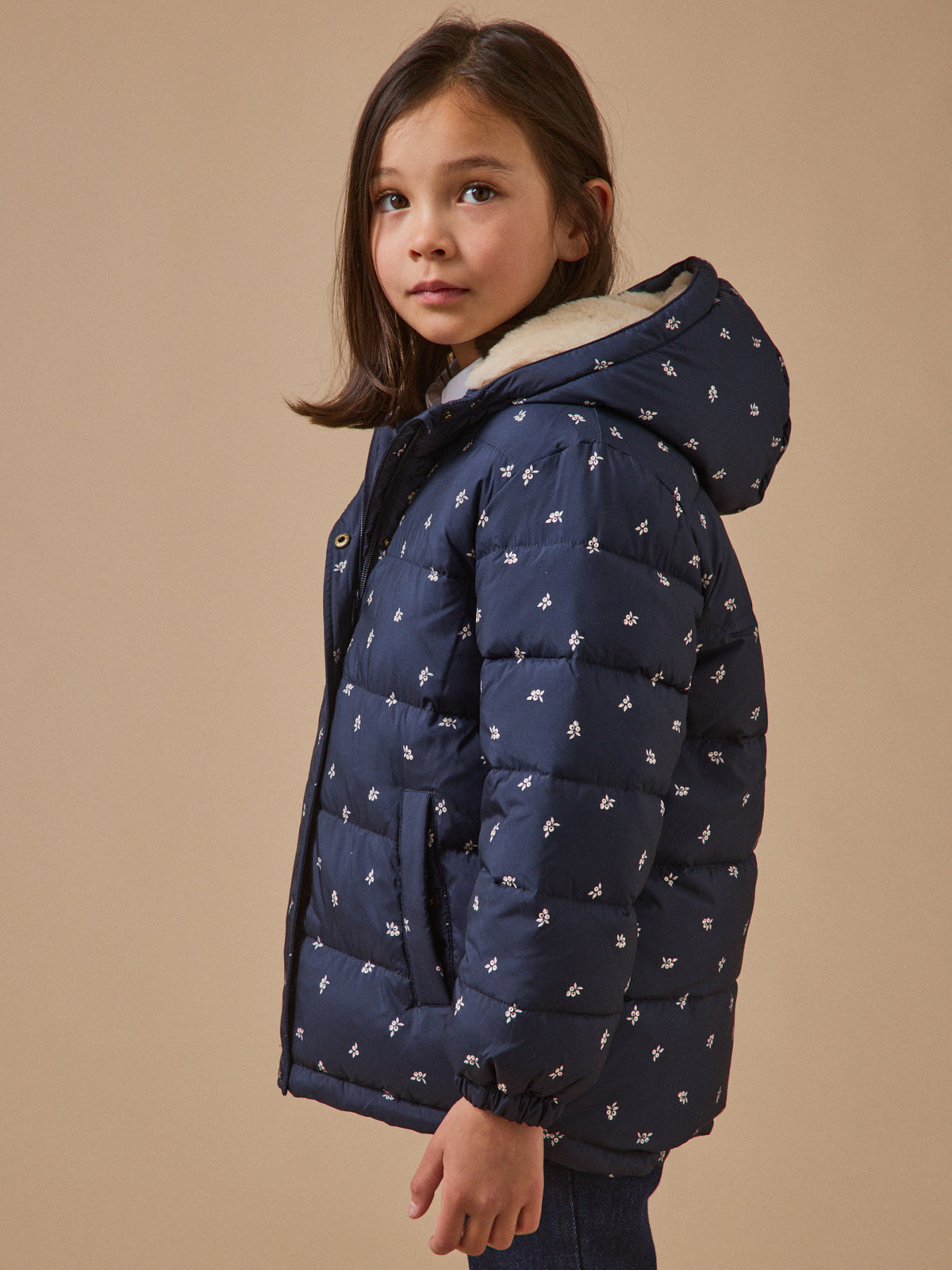 Girl's fleece-lined print puffer