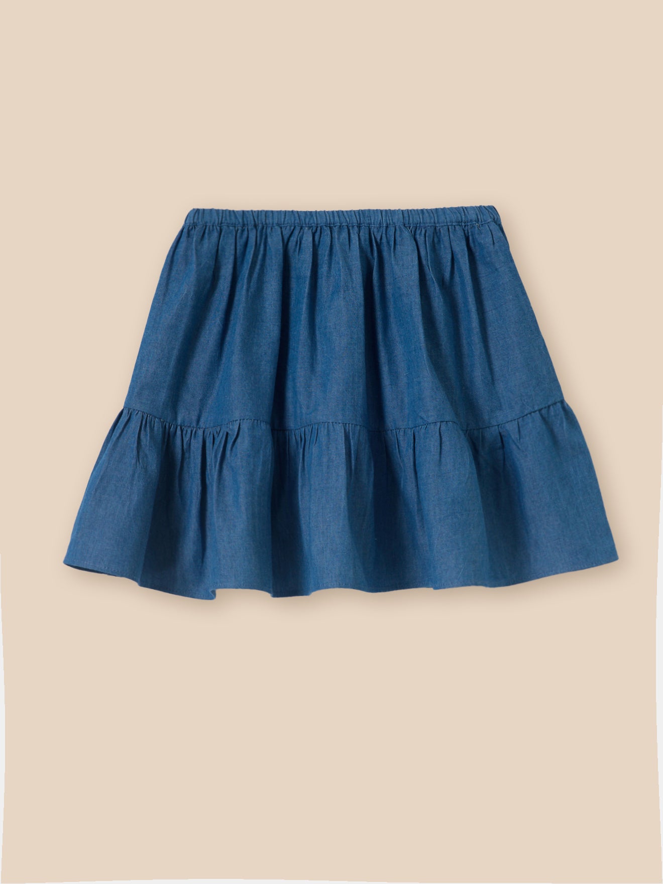 Girl's lightweight ruffled denim skirt
