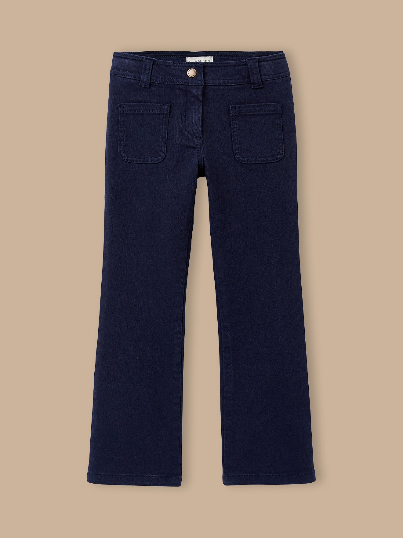 Girl's flared-leg twill trousers