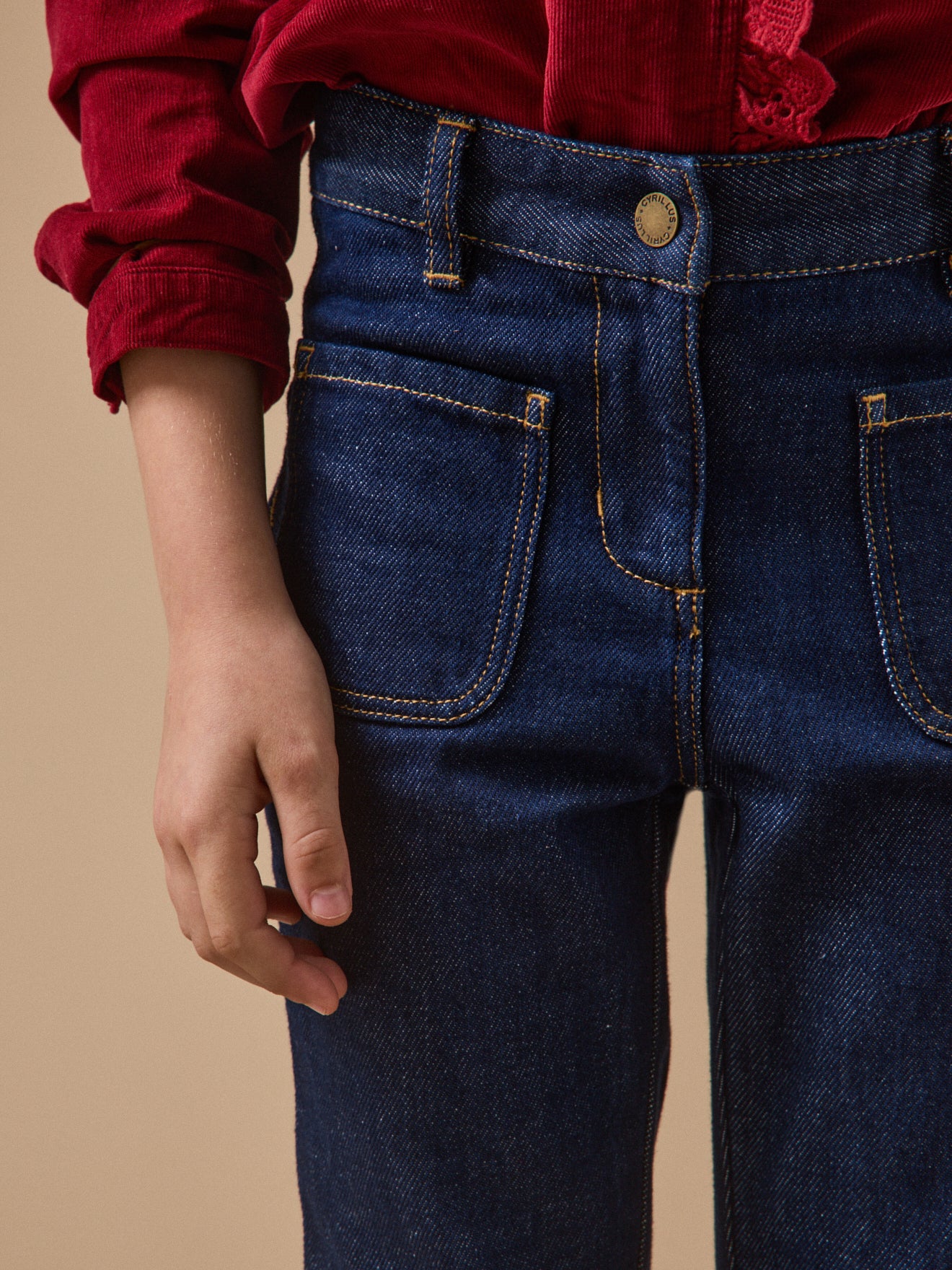 Girl's flared-leg twill trousers