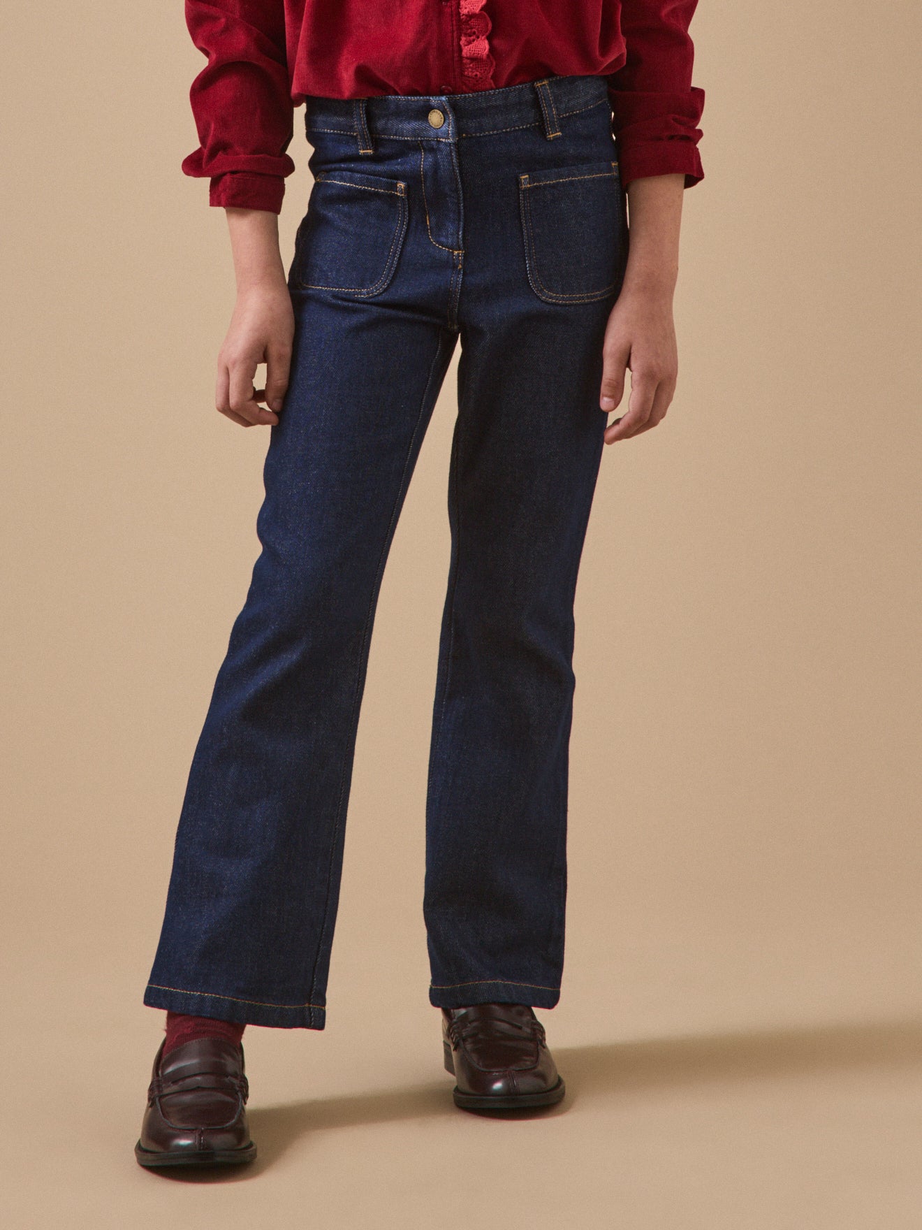 Girl's flared-leg twill trousers