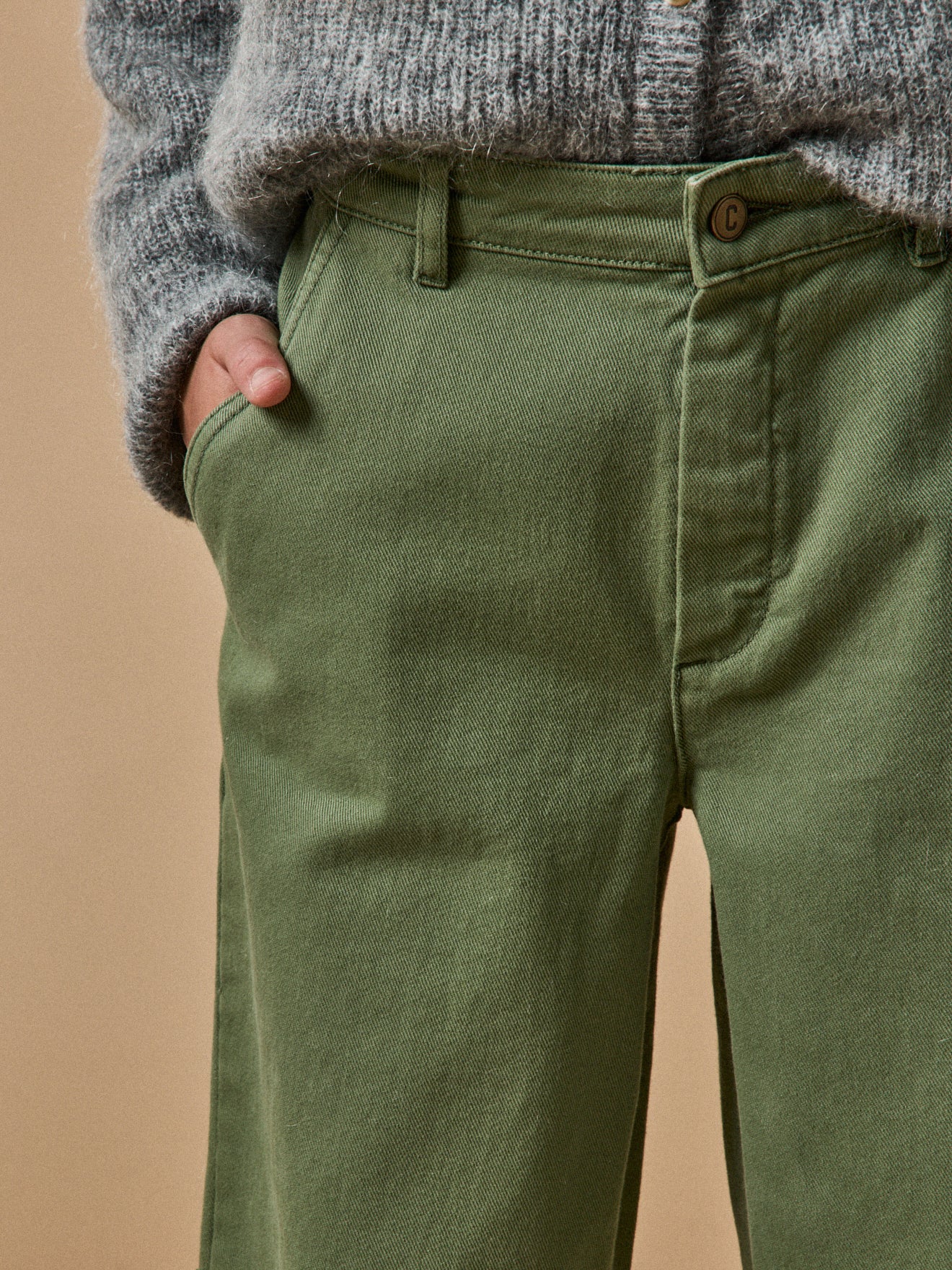Girl's wide-leg twill trousers