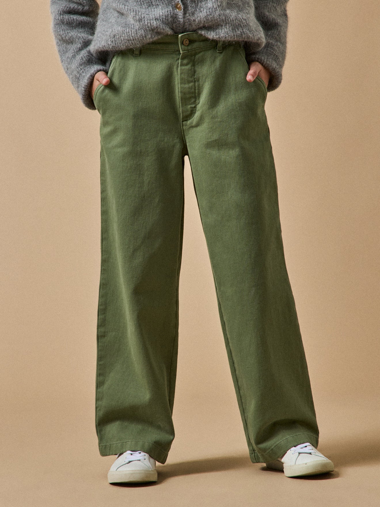Girl's wide-leg twill trousers