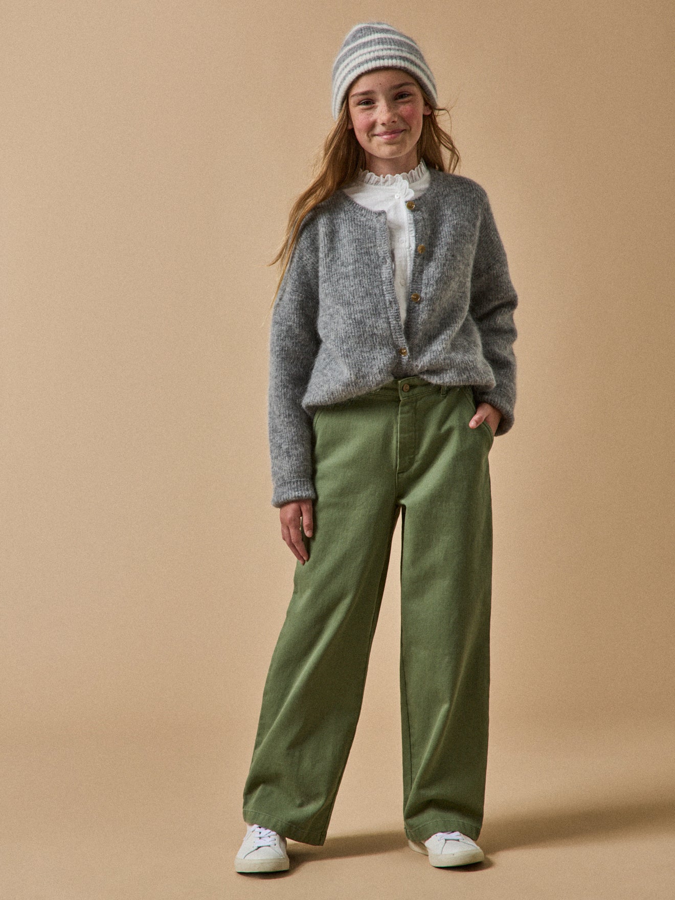 Girl's wide-leg twill trousers