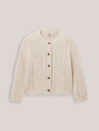 Girl's RWS* wool cable knit cardigan with hearts