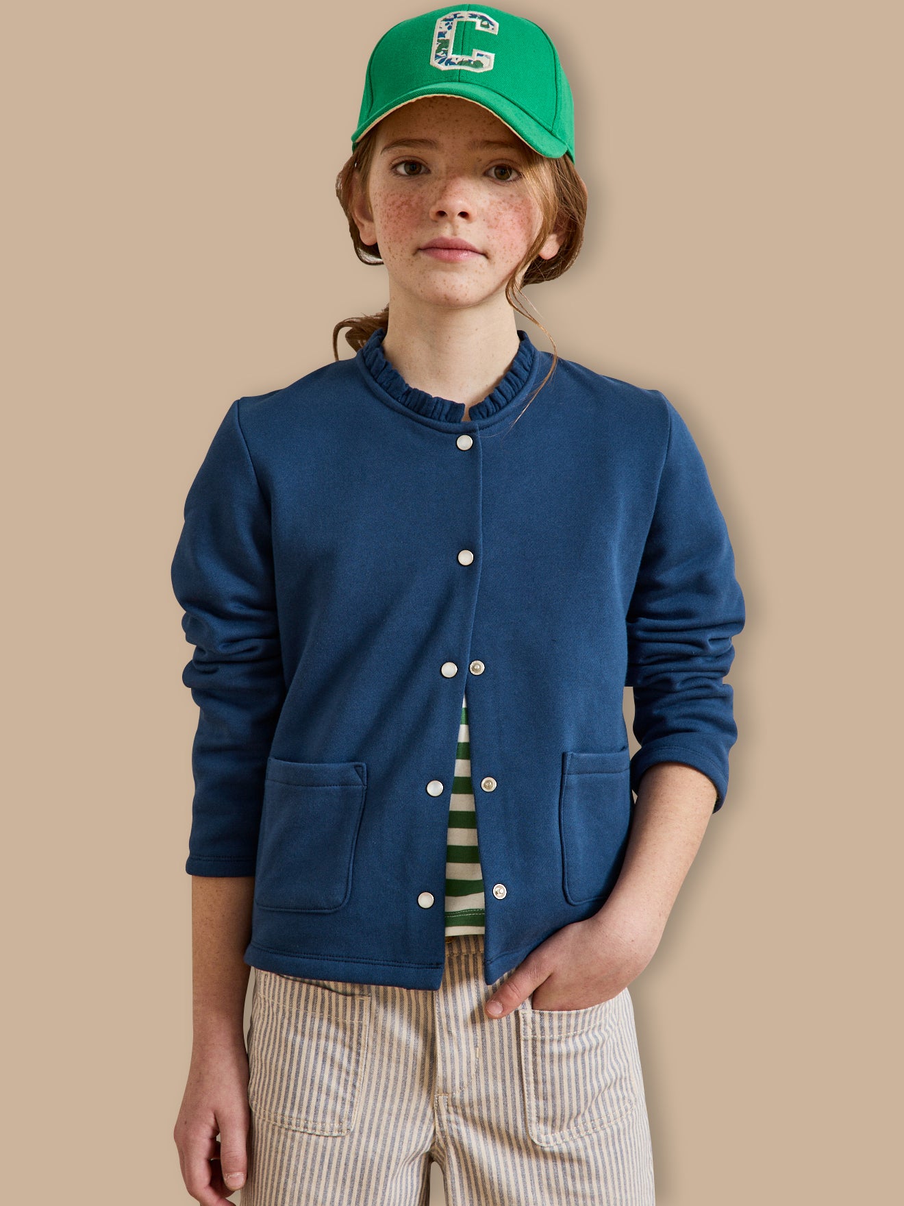 Girl's organic cotton fleece cardigan