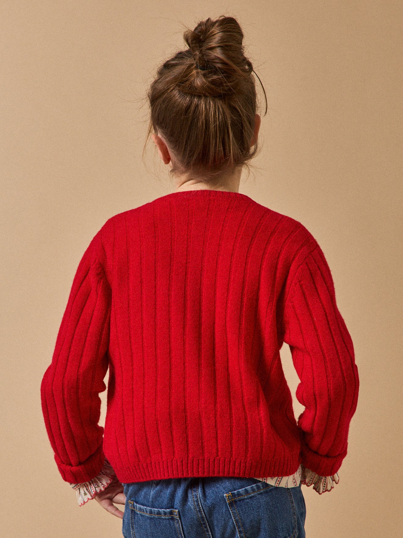 Girl's pure merino wool ribbed cardigan