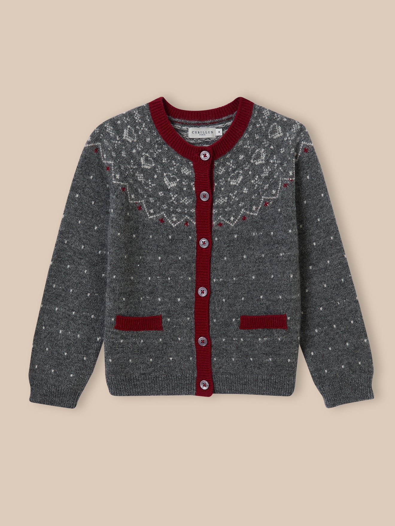 Cardigan jacquard en laine Fille