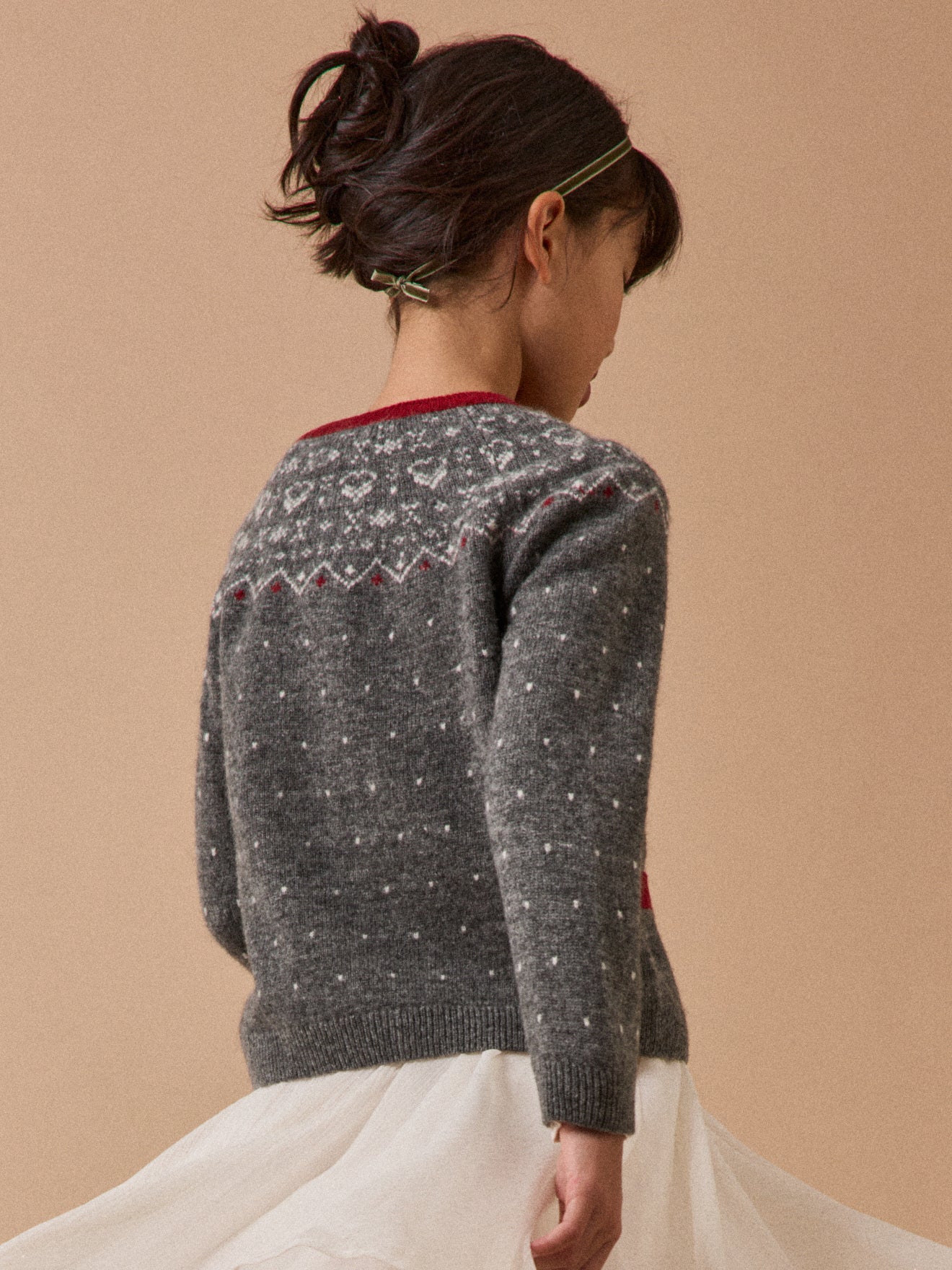 Cardigan jacquard en laine Fille