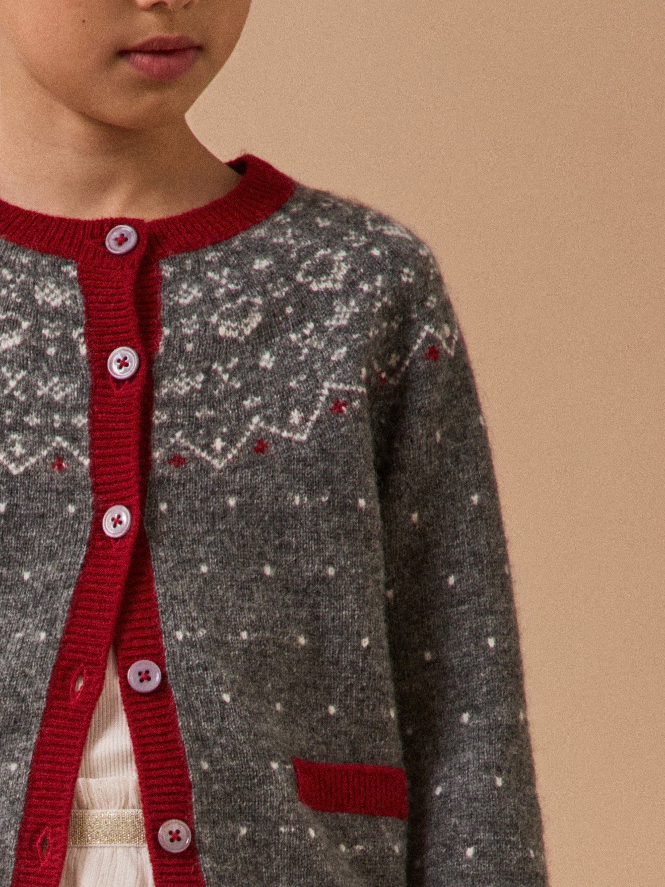 Cardigan jacquard en laine Fille