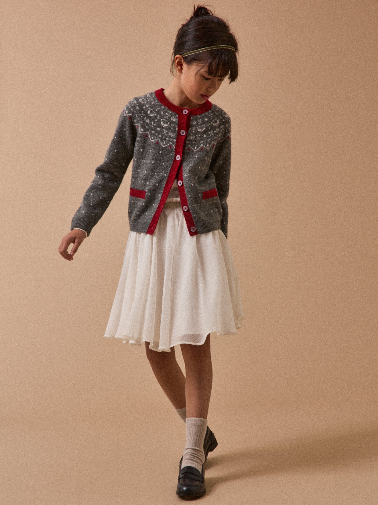 Cardigan jacquard en laine Fille