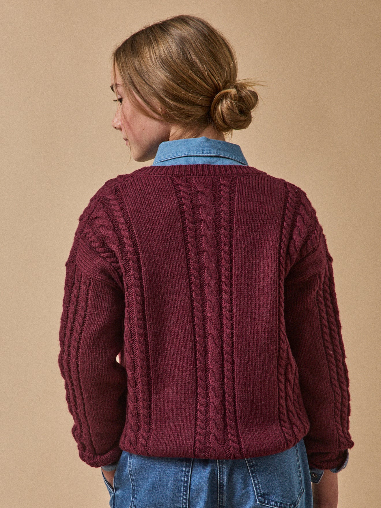 Girl's cable-knit RWS* wool cardigan
