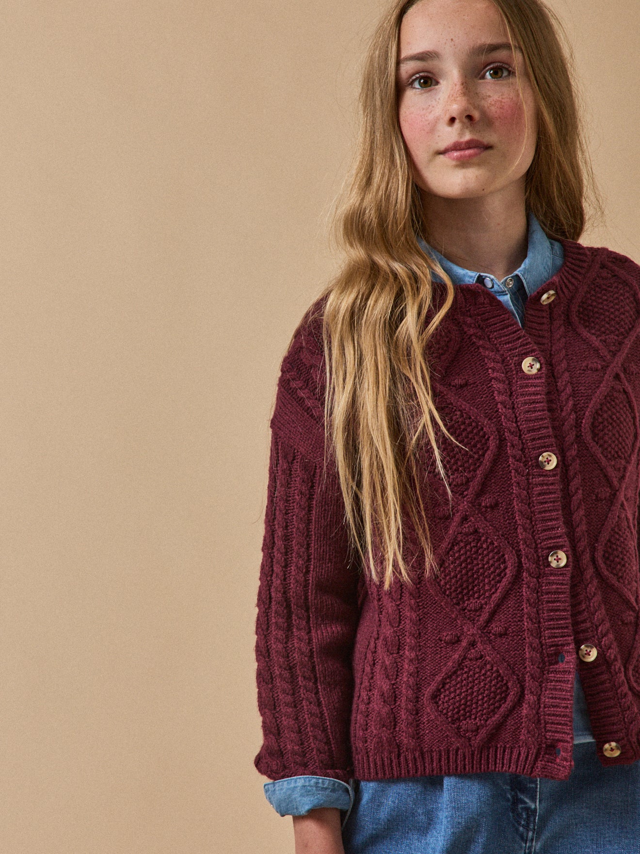 Girl's cable-knit RWS* wool cardigan