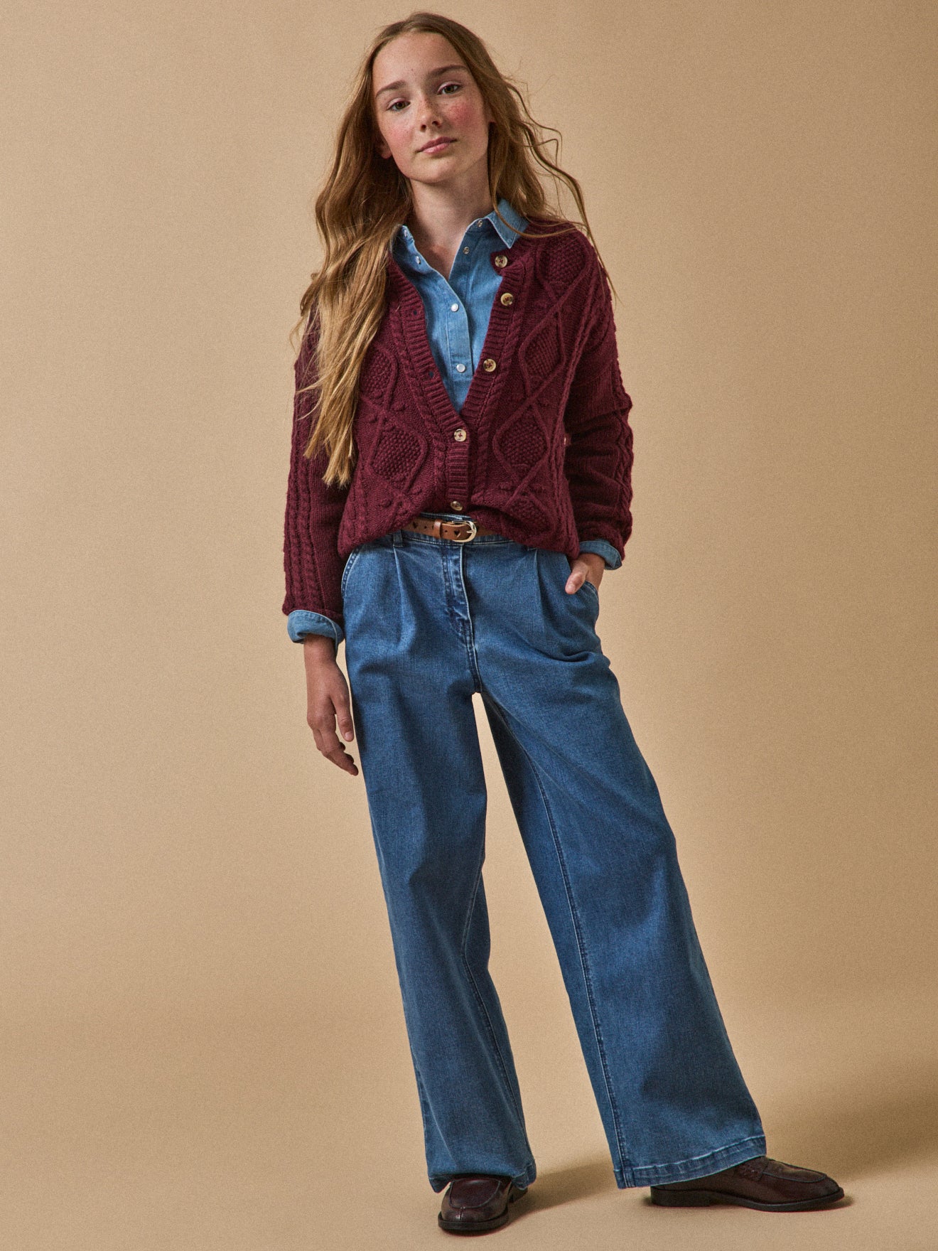 Girl's cable-knit RWS* wool cardigan