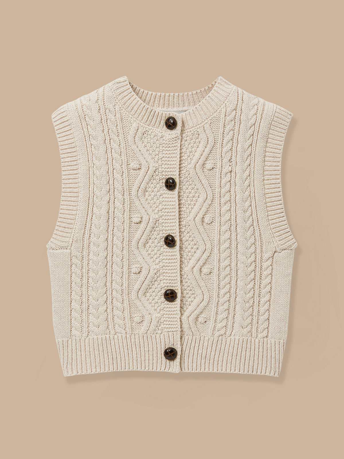 Girl's sleeveless cable-knit cardigan