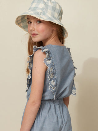 Girl's jumpsuit with embroidered ruffles