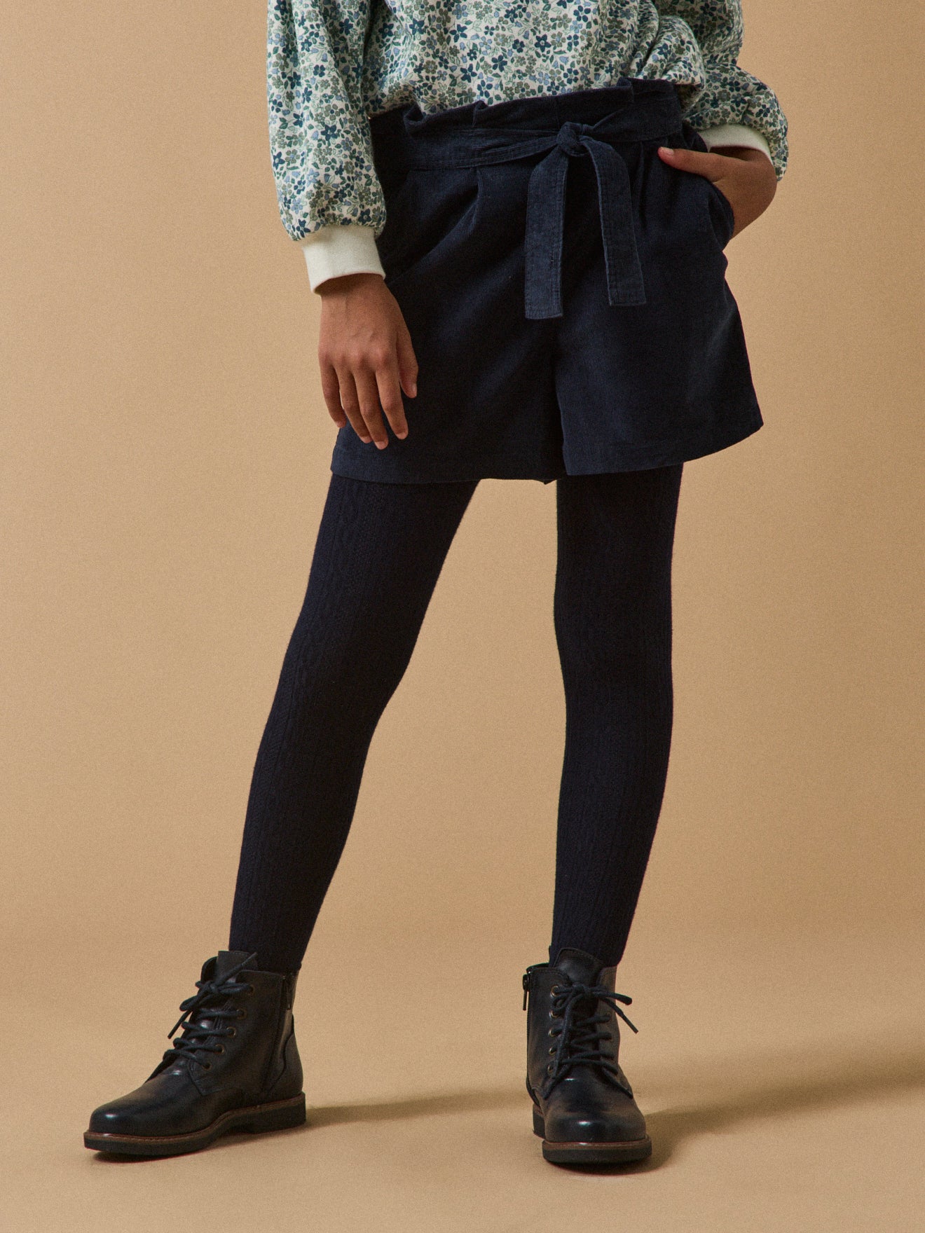 Girl's paper-bag waist corduroy shorts