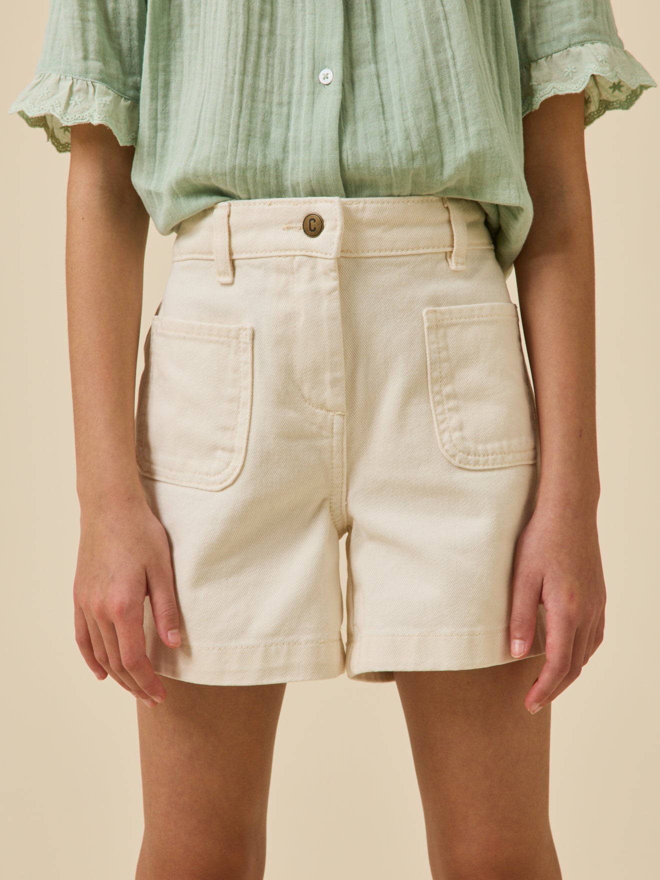 Short Fille denim couleur