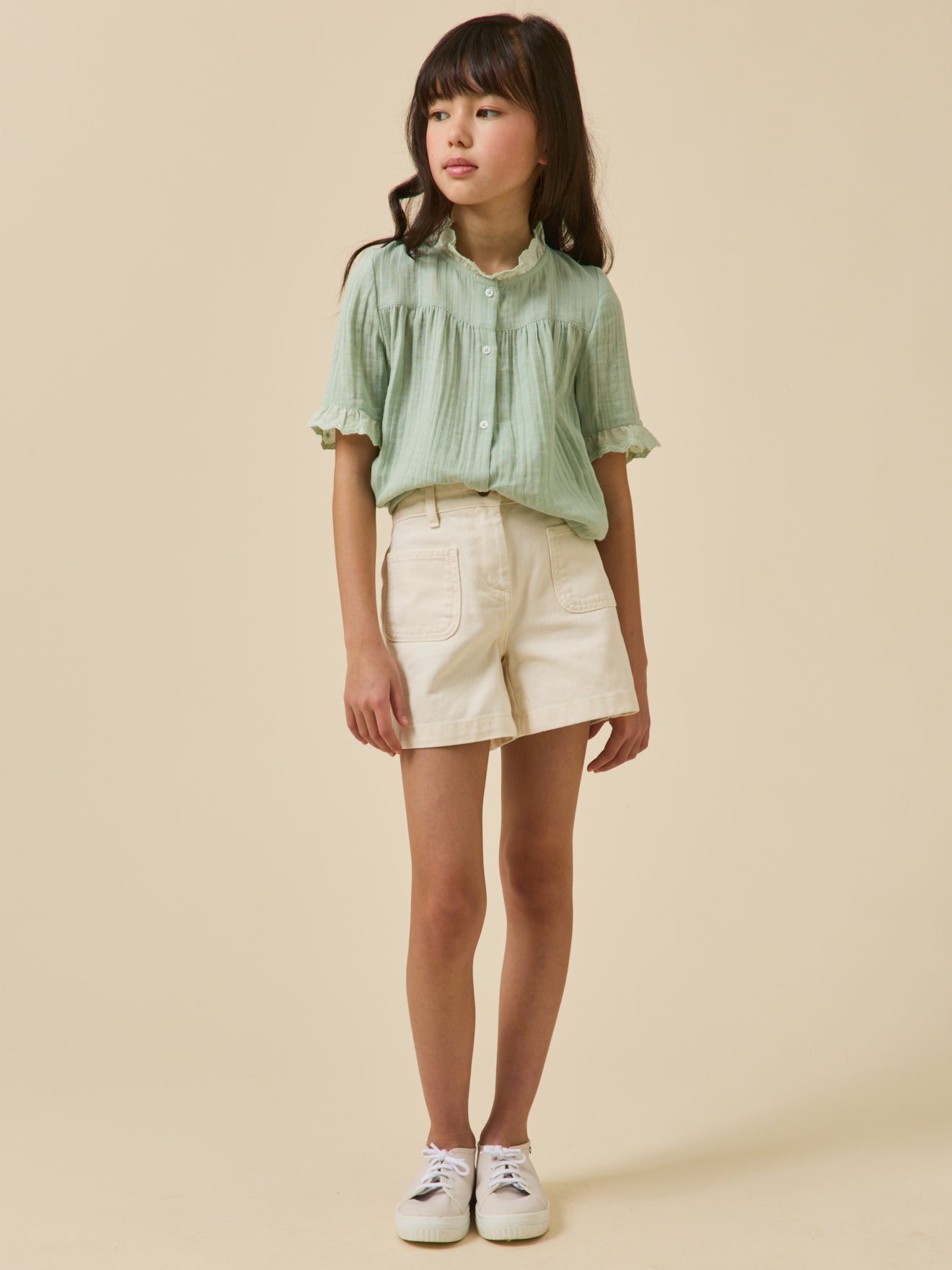 Short Fille denim couleur