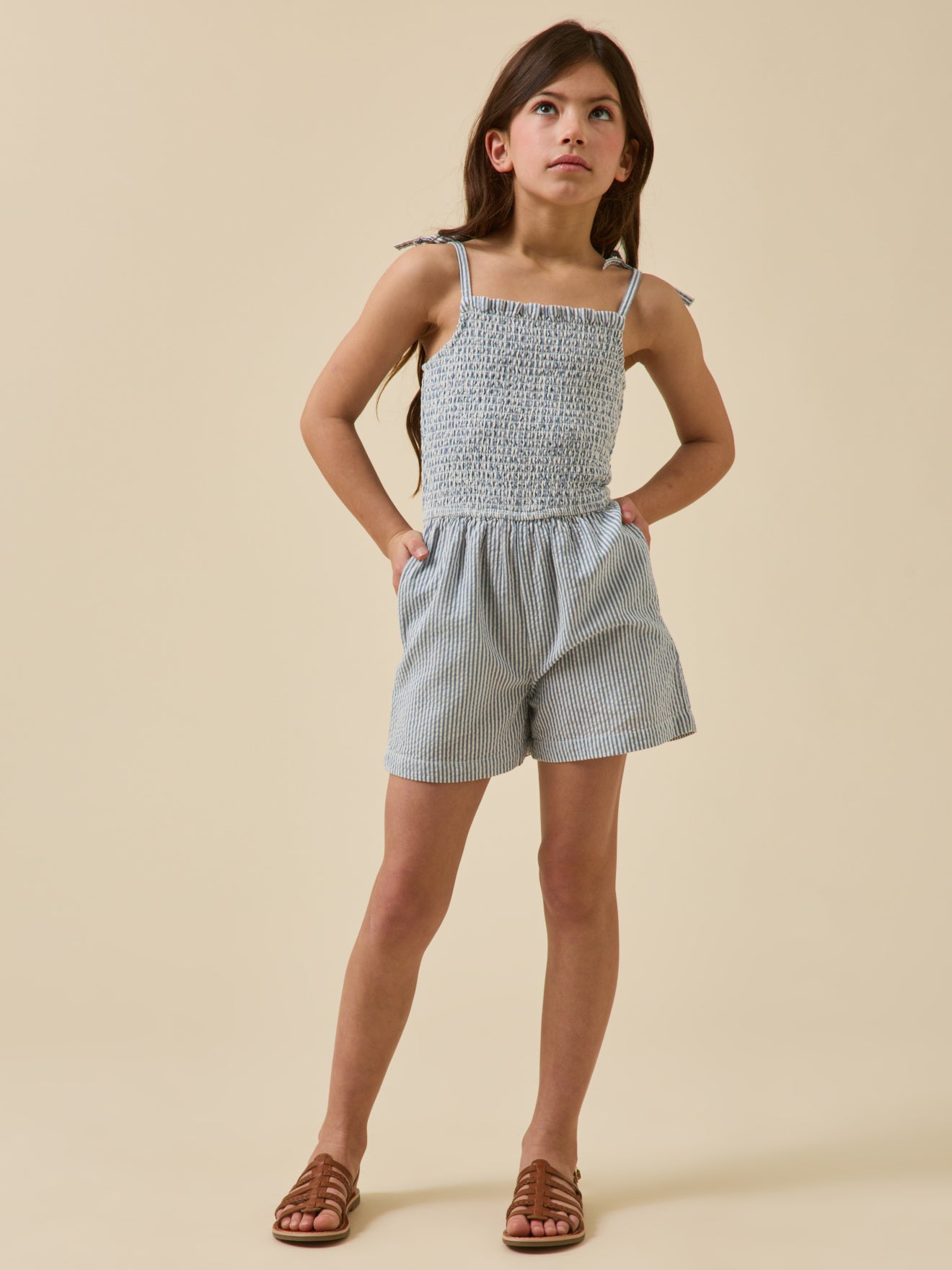 Combishort en seersucker Fille