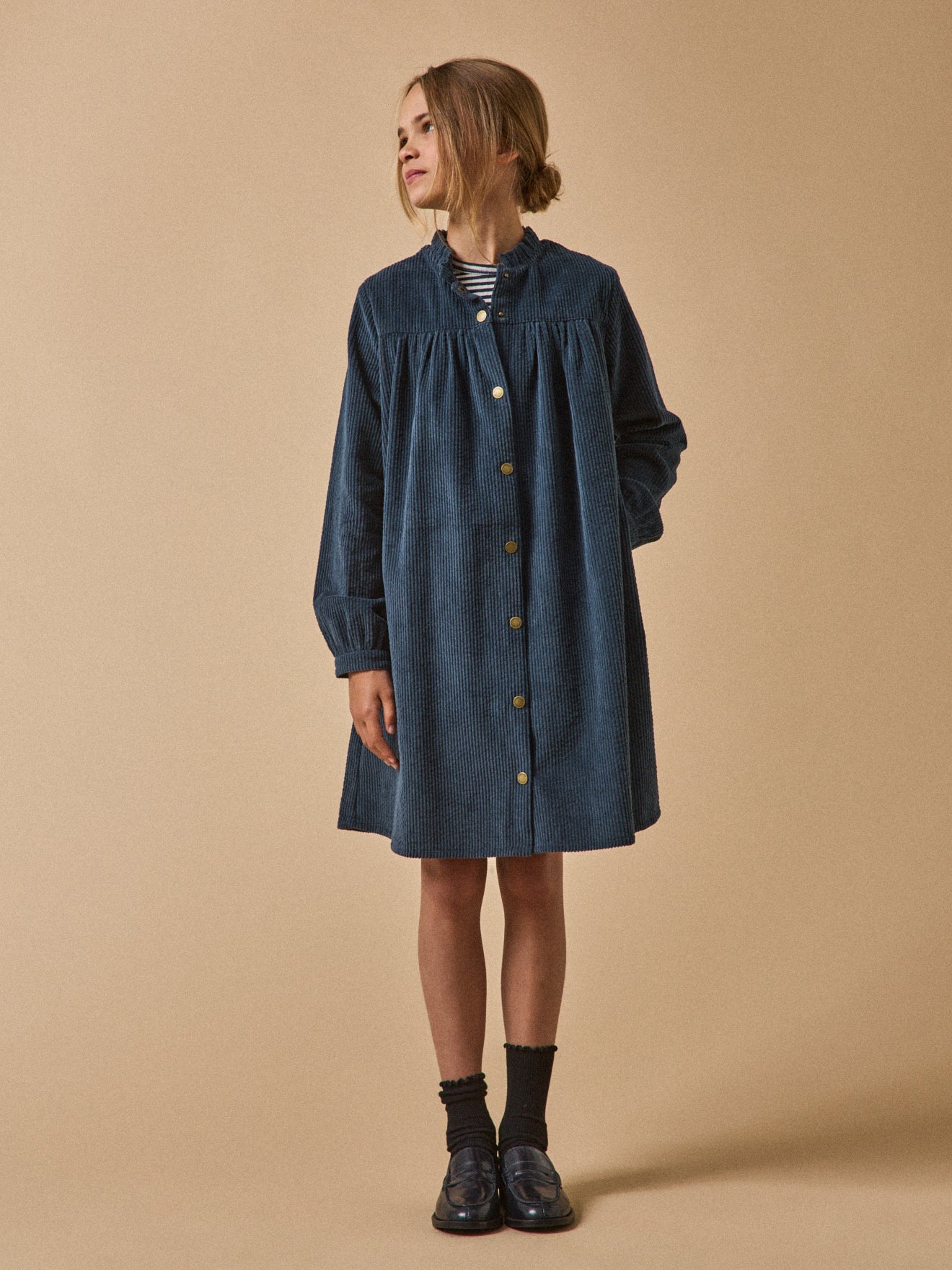 Girl's crinkled velour shirt-dress
