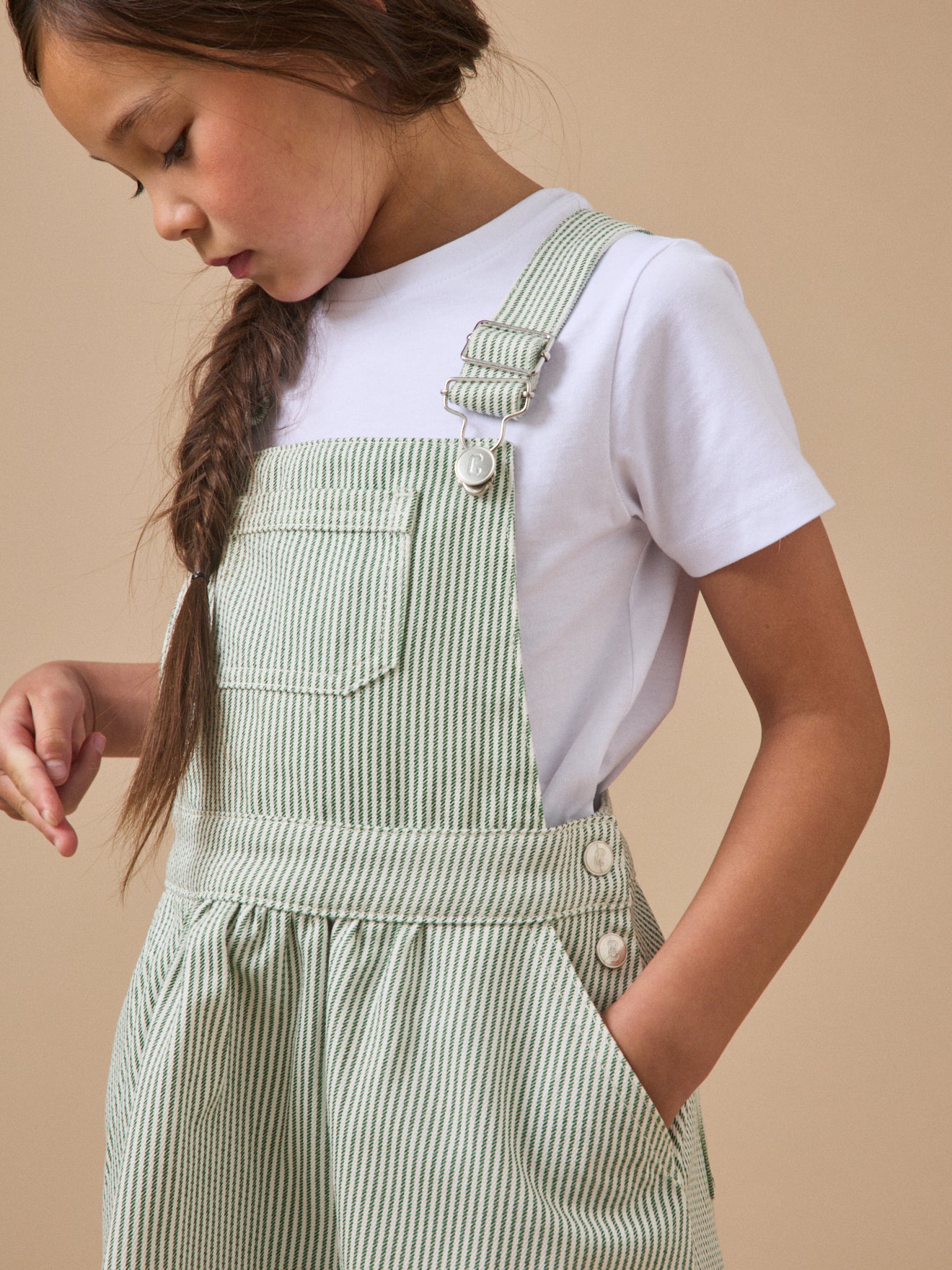 Robe salopette denim rayée Fille