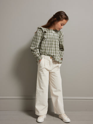 Girl's embroidered check blouse