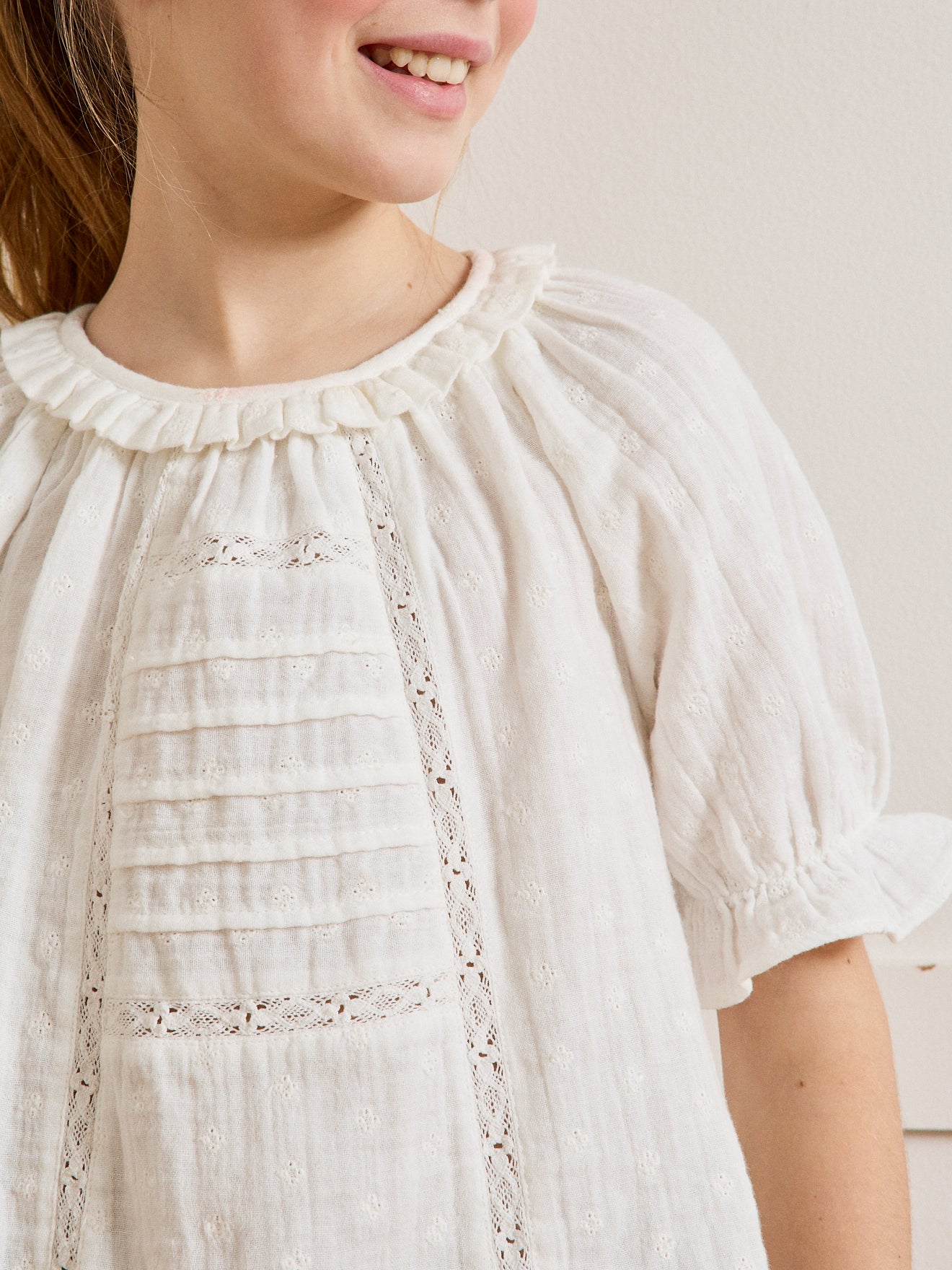 Girl's cotton gauze broderie anglaise blouse