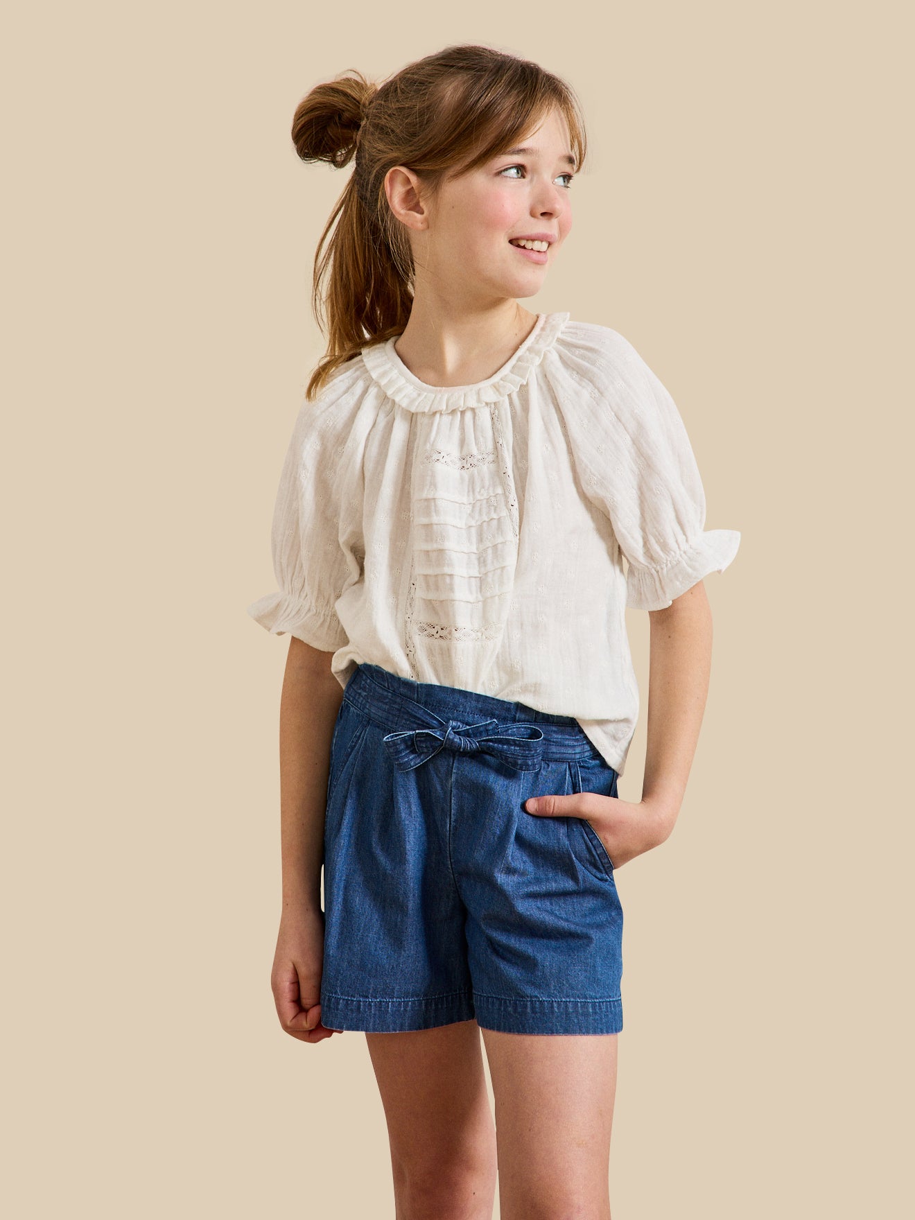 Girl's cotton gauze broderie anglaise blouse