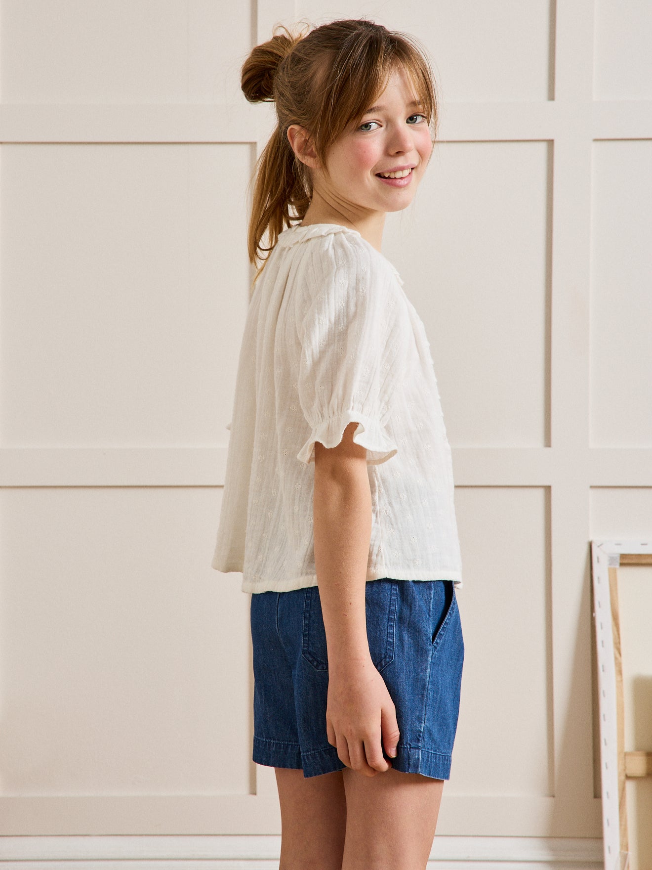Girl's cotton gauze broderie anglaise blouse