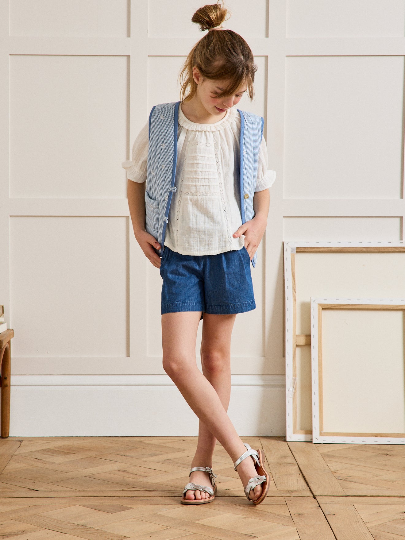 Girl's cotton gauze broderie anglaise blouse