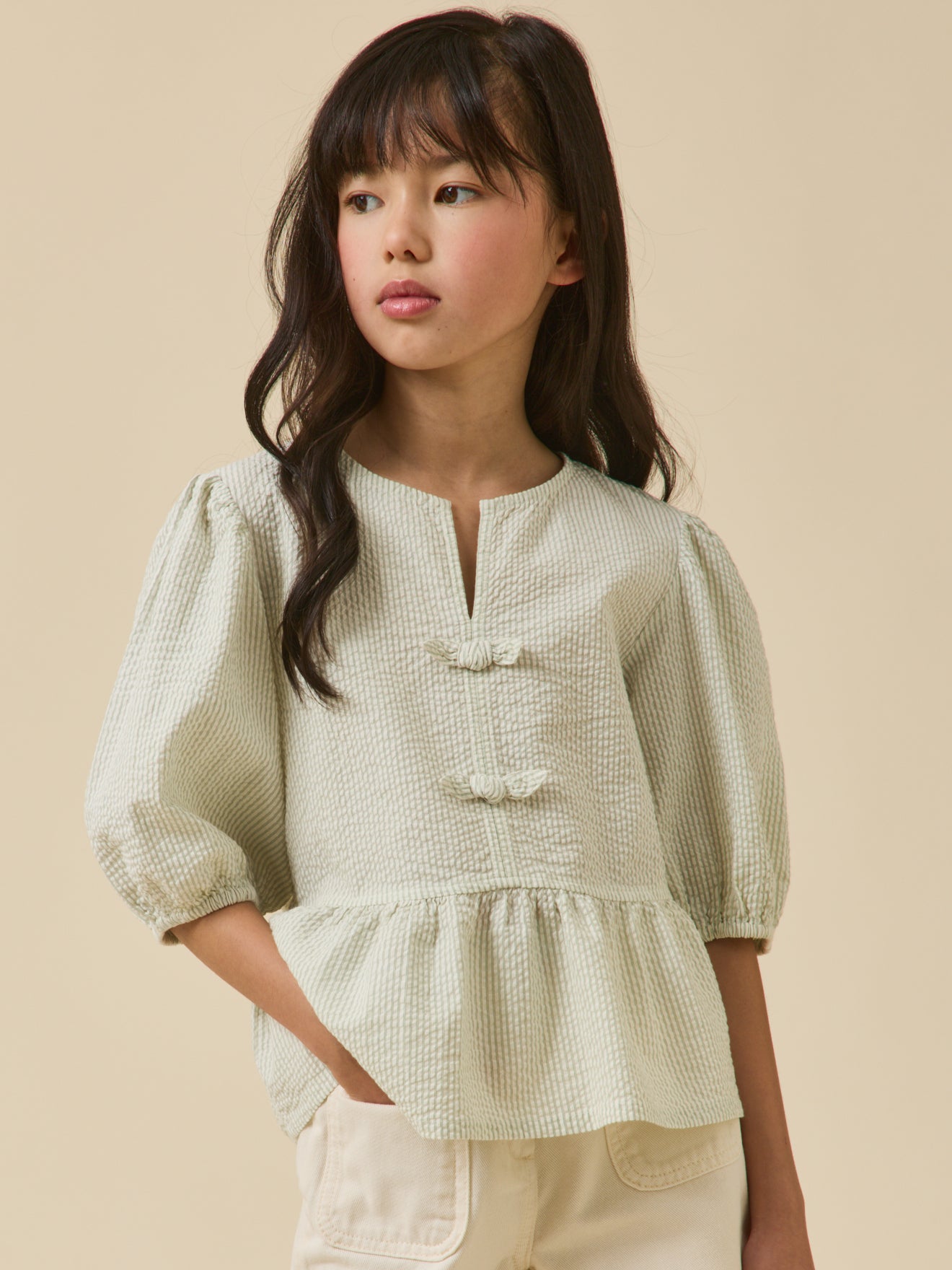 Girl's striped seersucker blouse