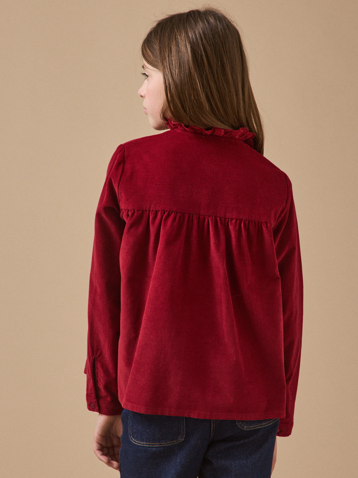 Chemise velours et dentelle Fille