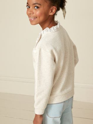 Girl's organic cotton sweatshirt with broderie anglais