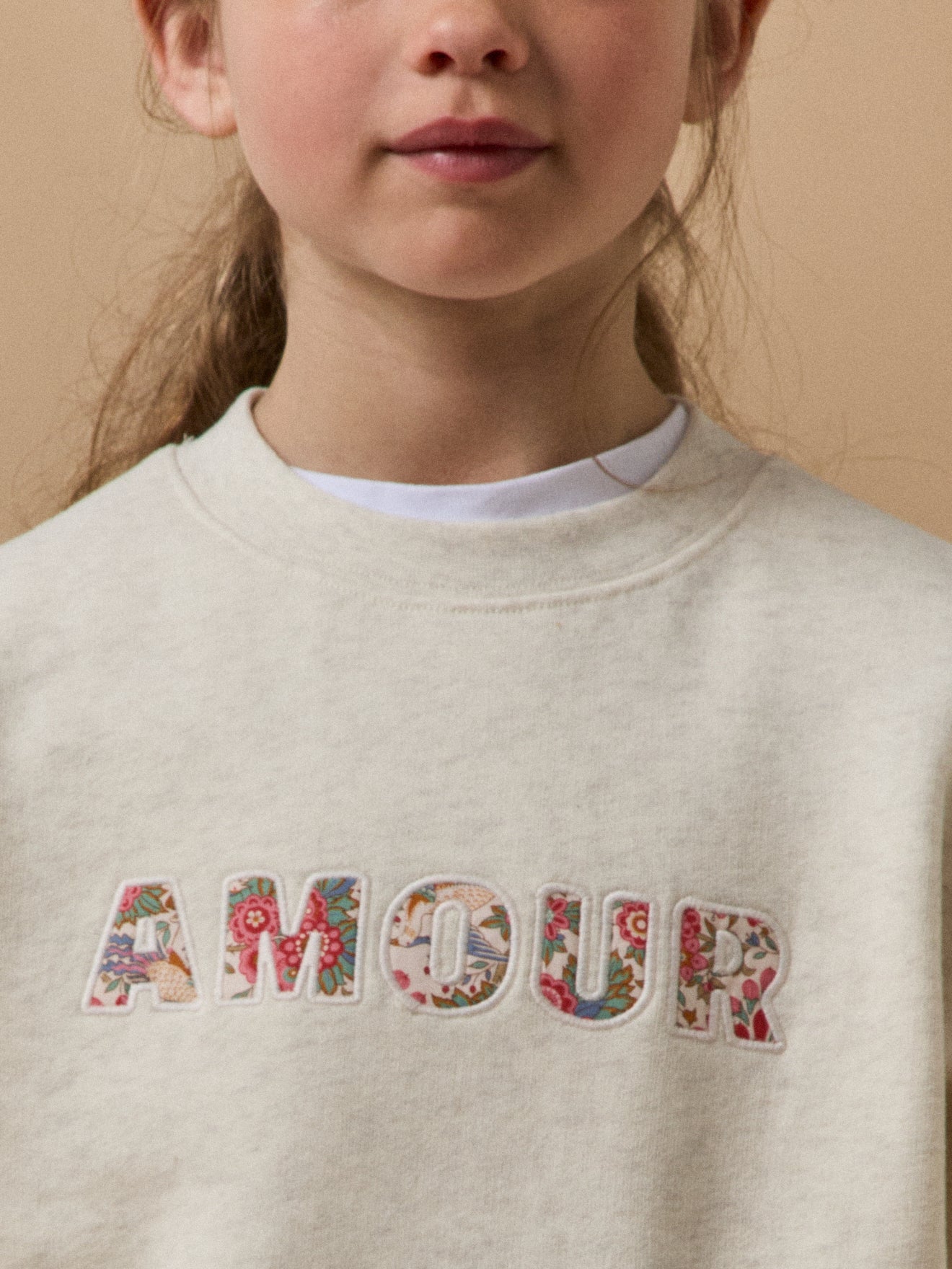 Girl's organic cotton sweatshirt with letters made with Liberty fabric