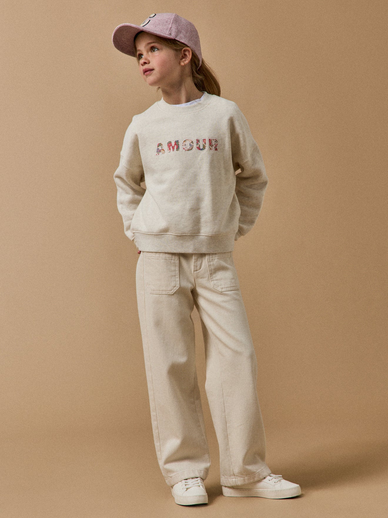 Girl's organic cotton sweatshirt with letters made with Liberty fabric