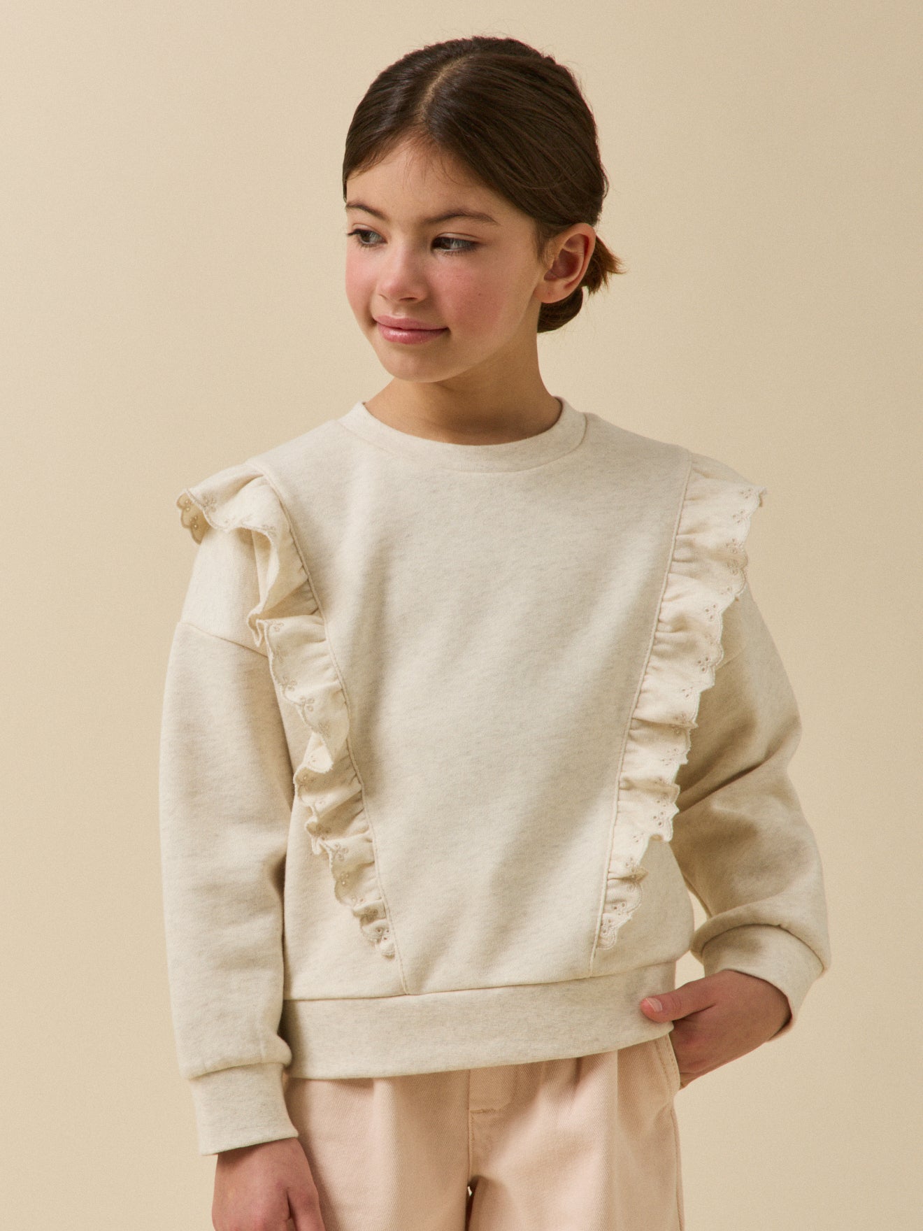 Girl's organic cotton ruffled sweatshirt