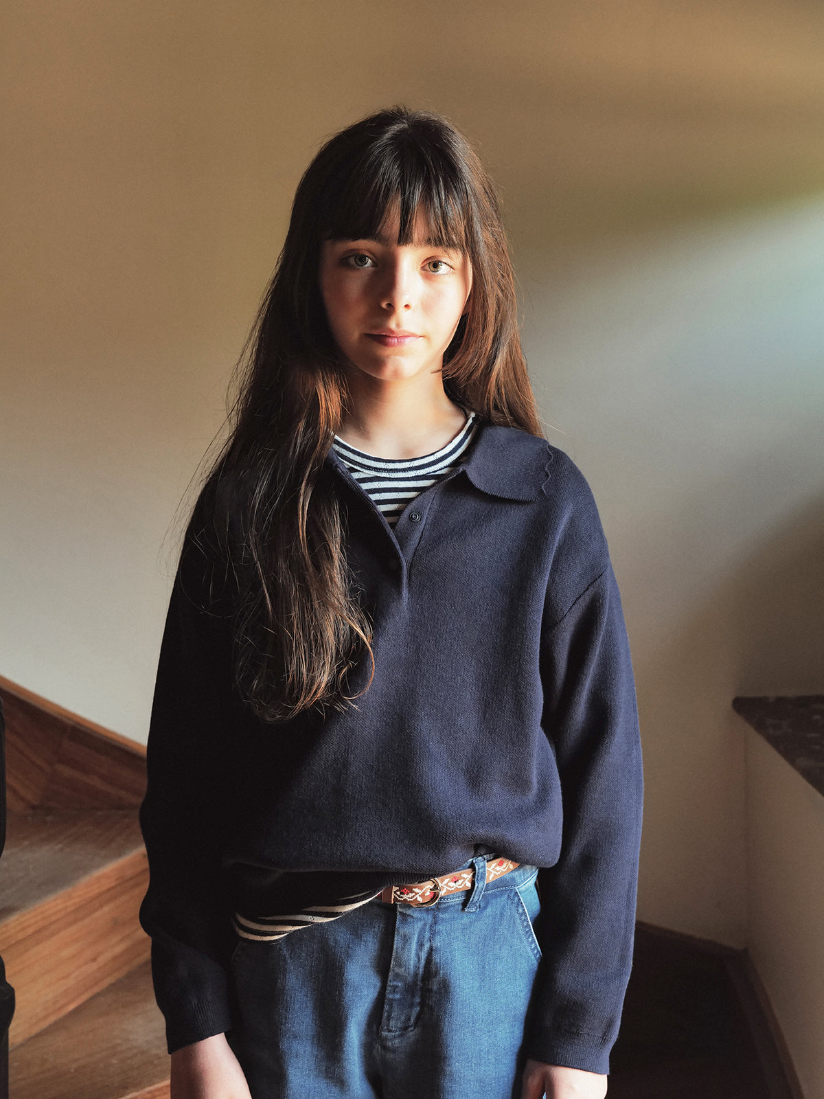 Girl's Milano knit sweater with polo shirt collar