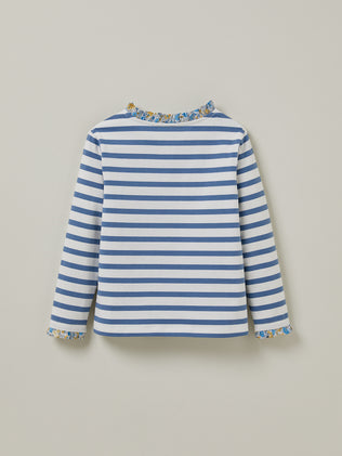 Girl's sailor-stripe organic cotton T-shirt, trim made with Liberty fabric
