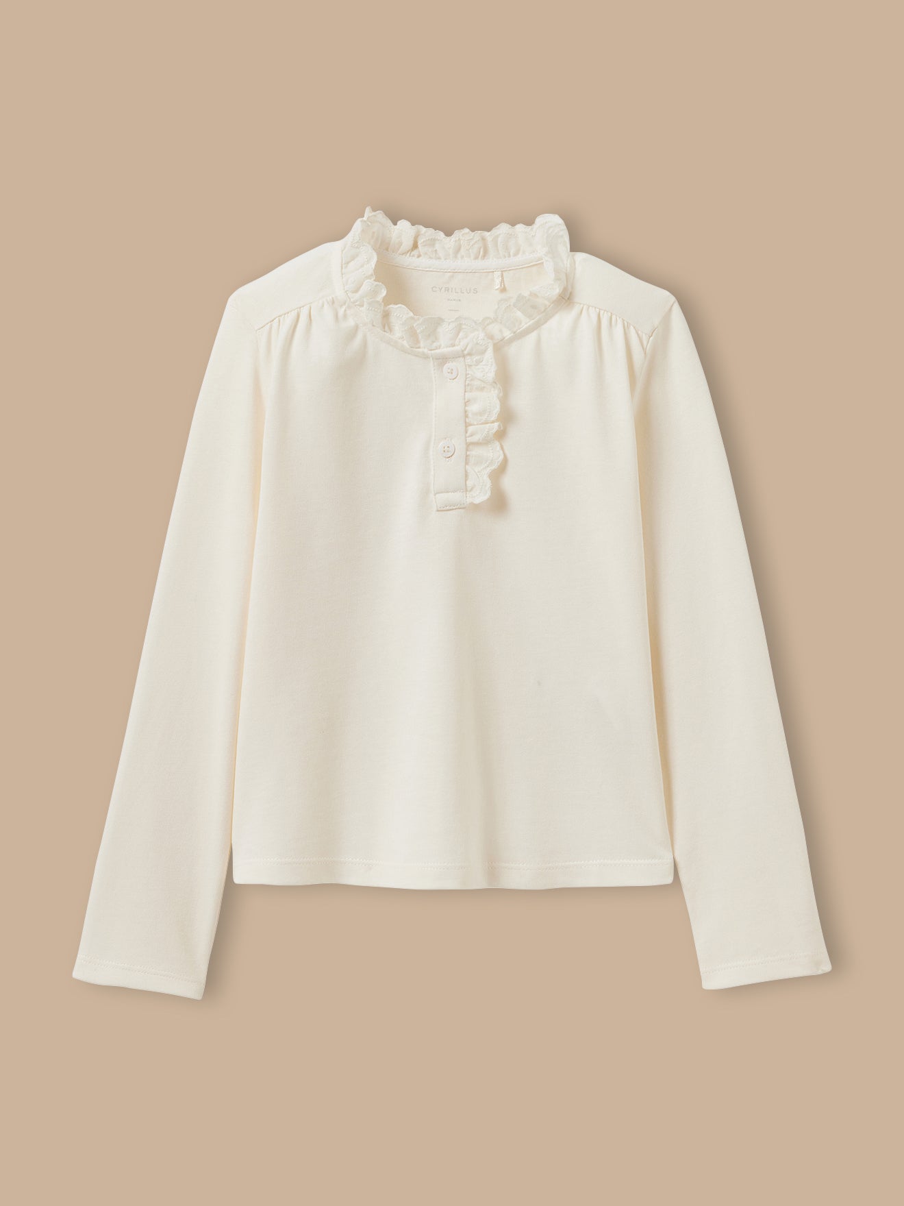 Girl's T-shirt with embroidered high neckline made with organic cotton
