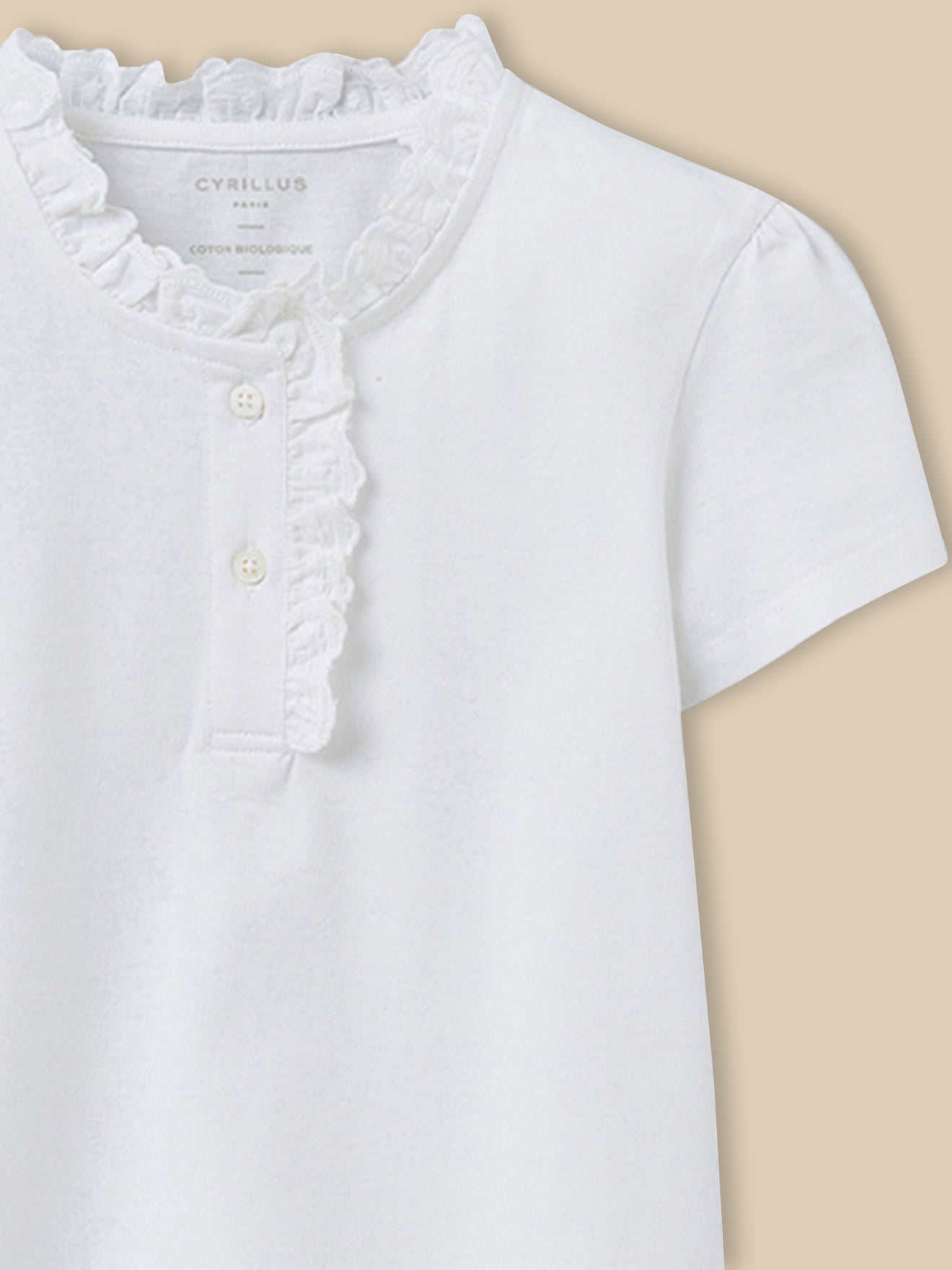 Girl's organic cotton T-shirt with ruffled collar