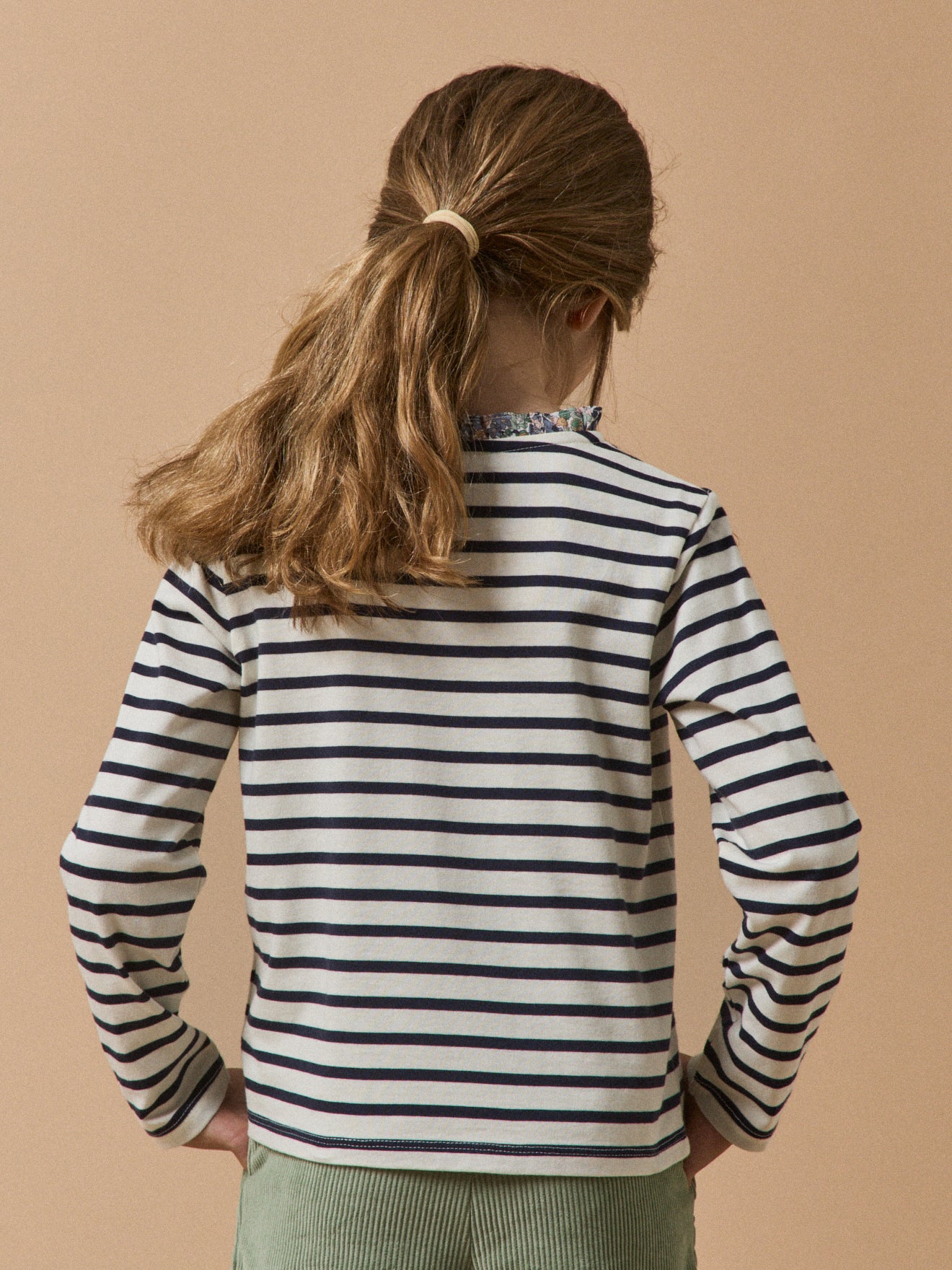 Girl's organic cotton sailor-stripe T-shirt with trim made with Liberty fabric